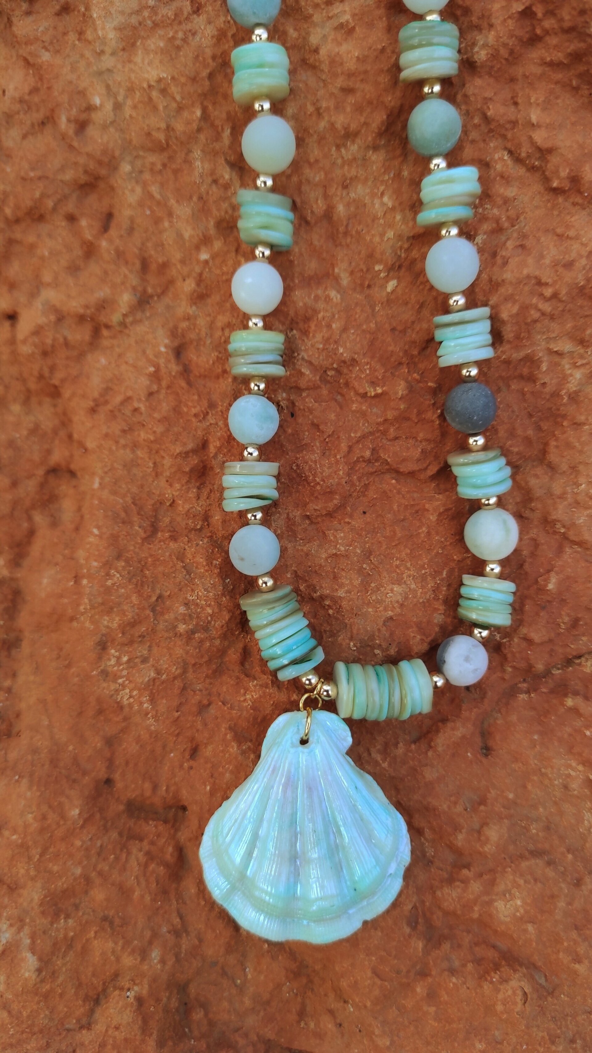 Collar concha vieira verde mar - 5