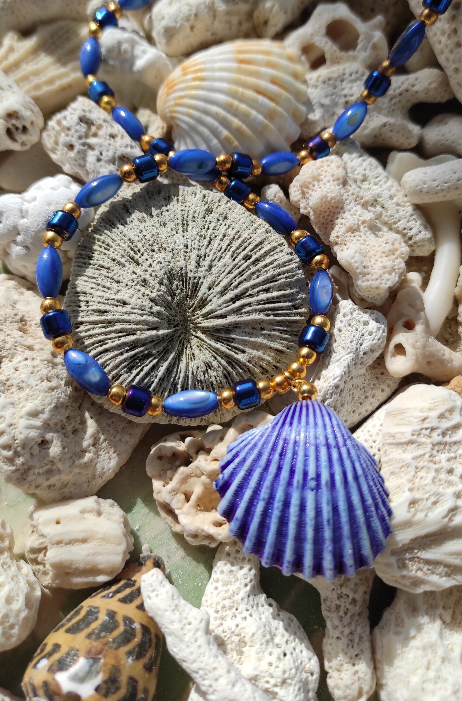 Collar Concha azul marino y nacar - 4