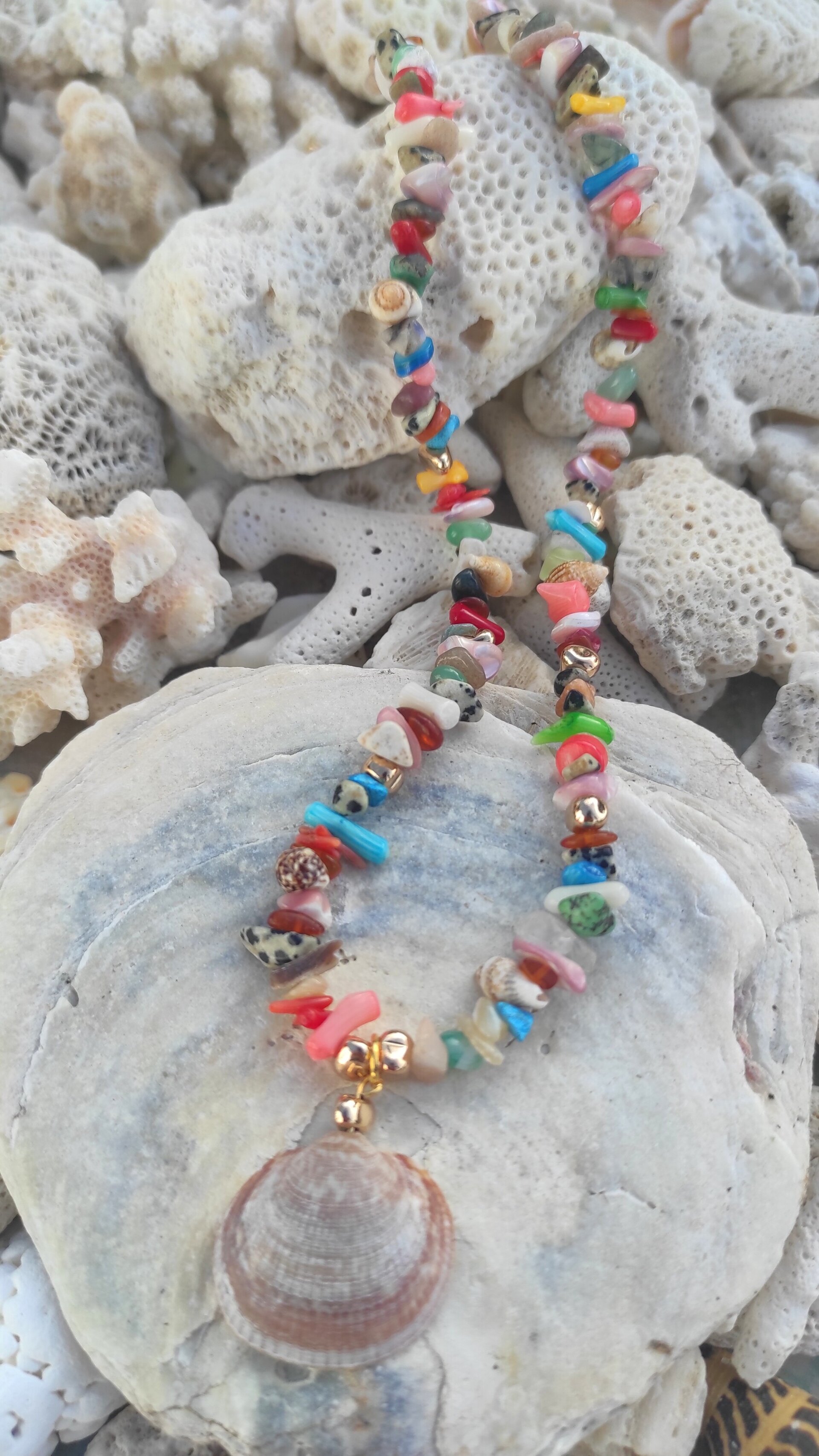 Collar concha, piedras, nácar y coral multicolor - 6