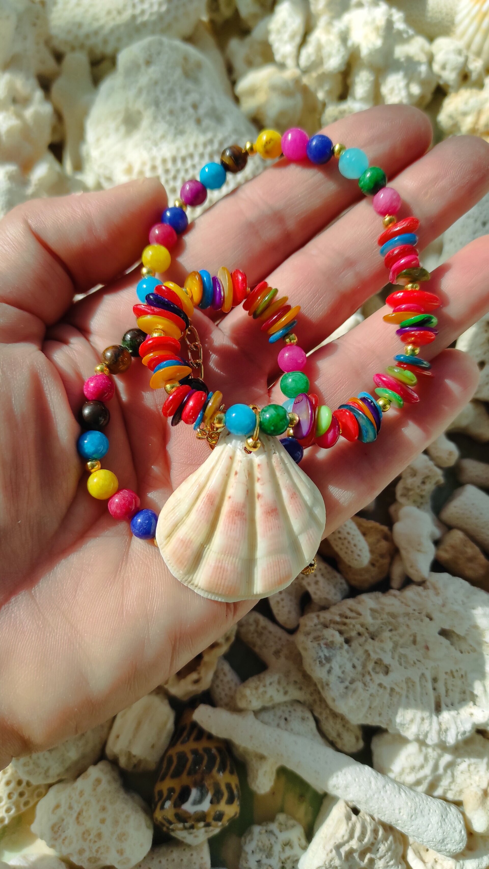 Collar Concha de vieira, piedras y nácar multicolor - 2