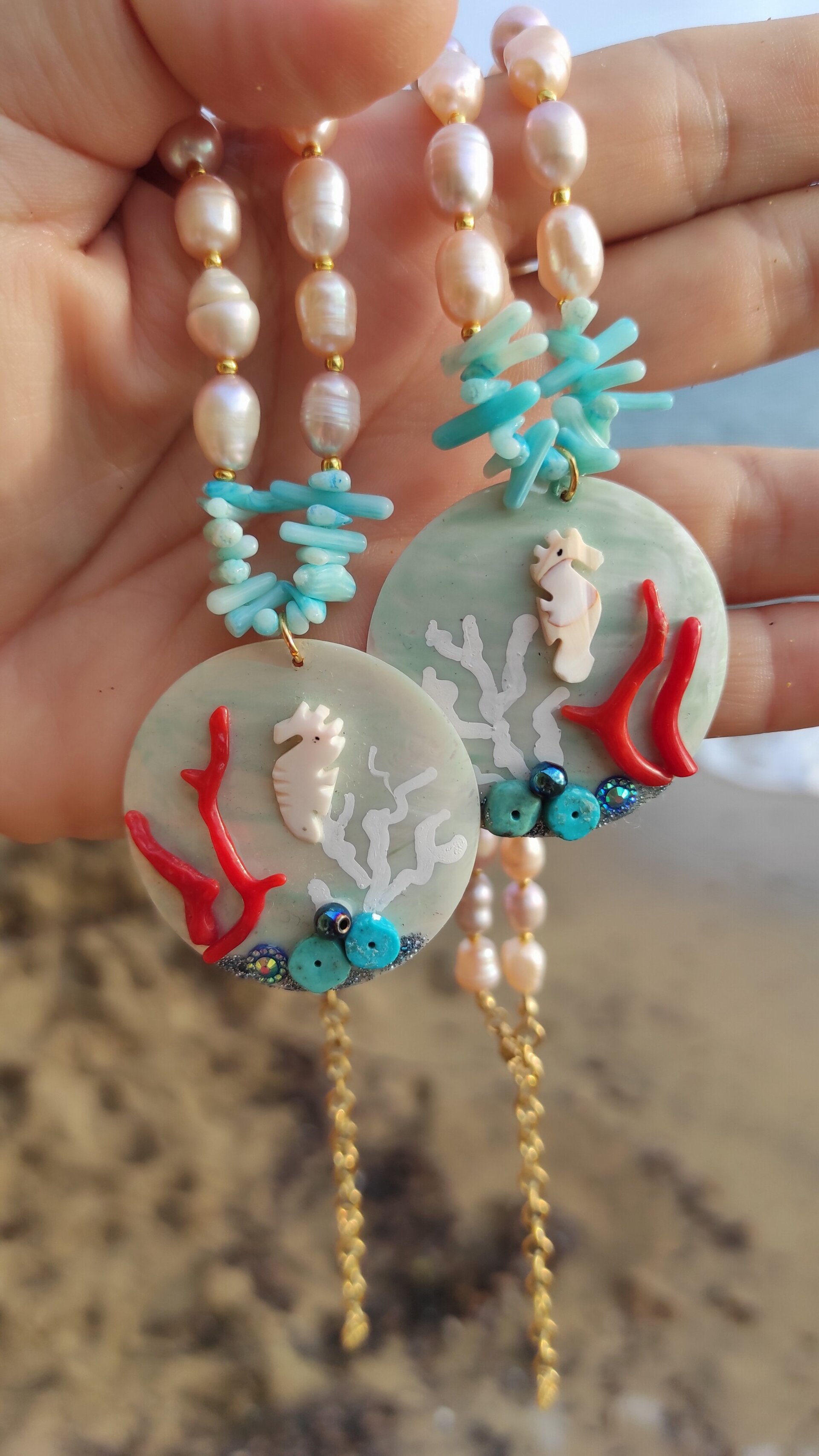 Collar perlas, nácar y caballito de mar - 5