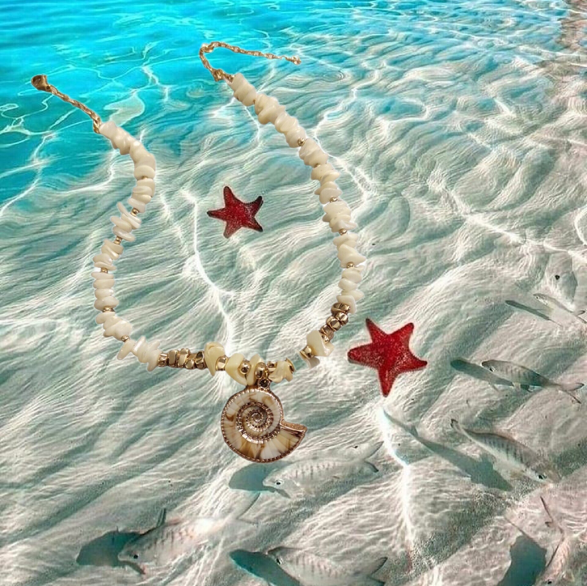 Collar de nácar y caracol de mar - 8