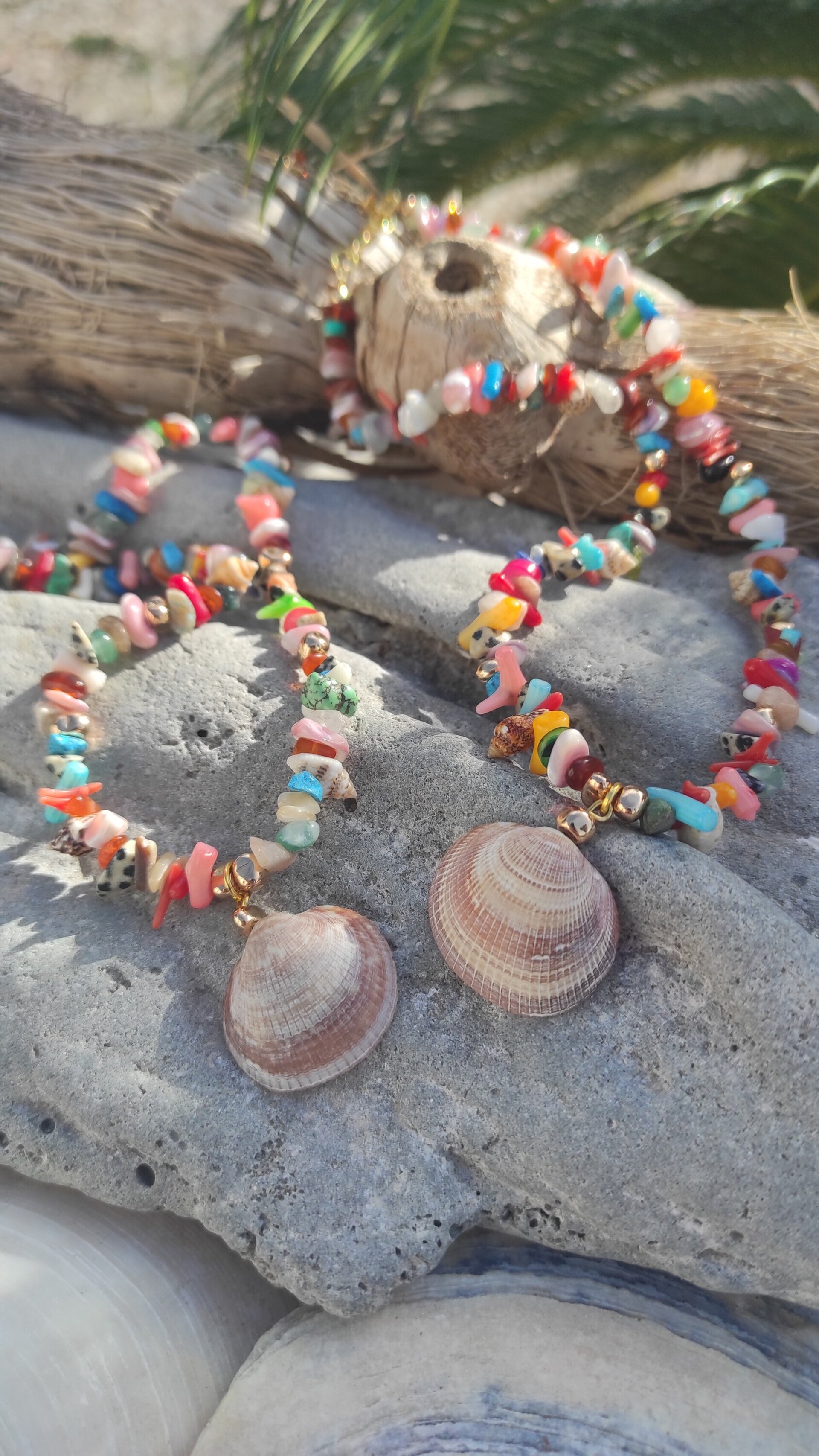 Collar concha, piedras, nácar y coral multicolor - 3