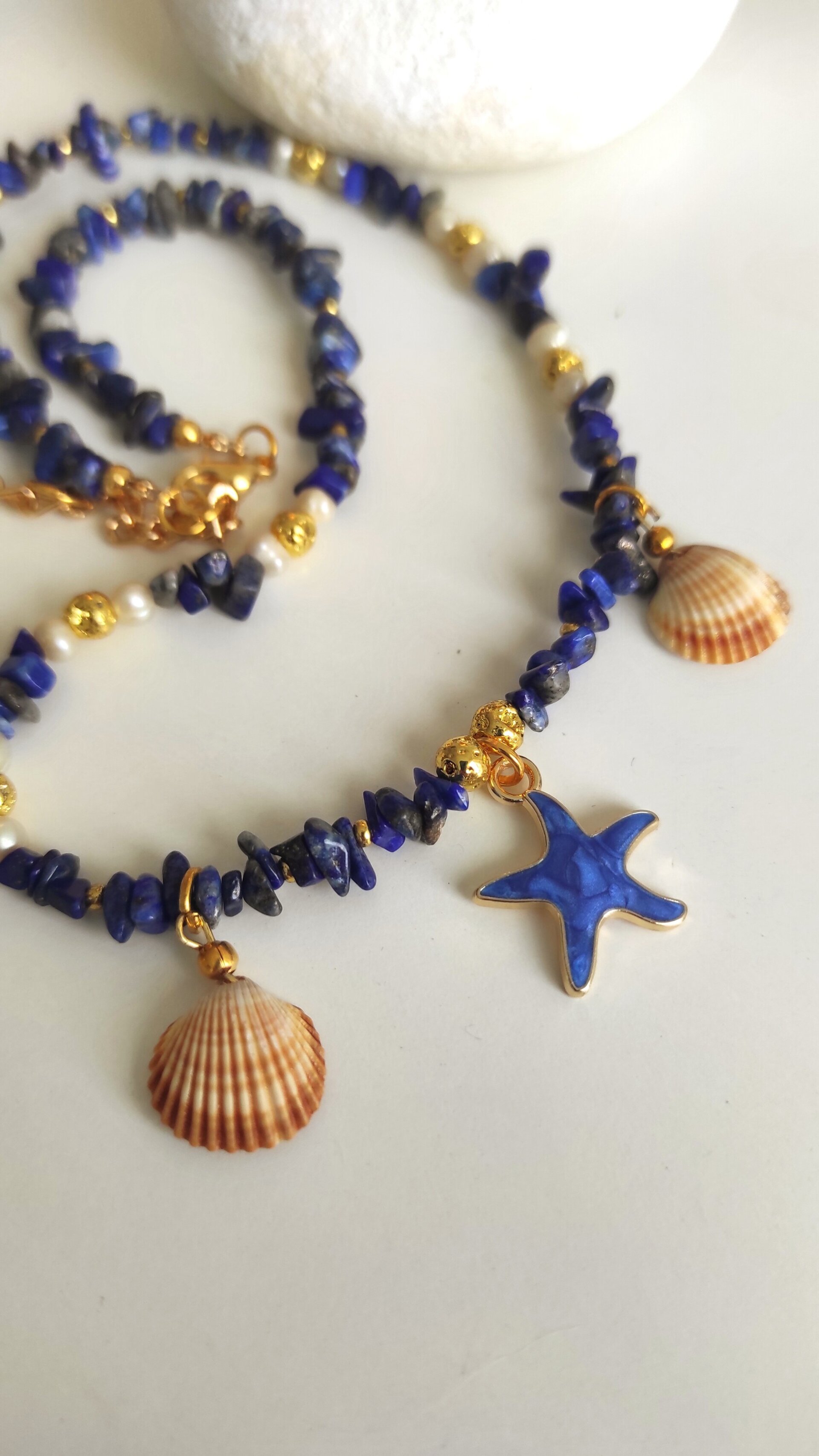 Collar gargantilla lapizlázuli y estrella de mar azul - 4
