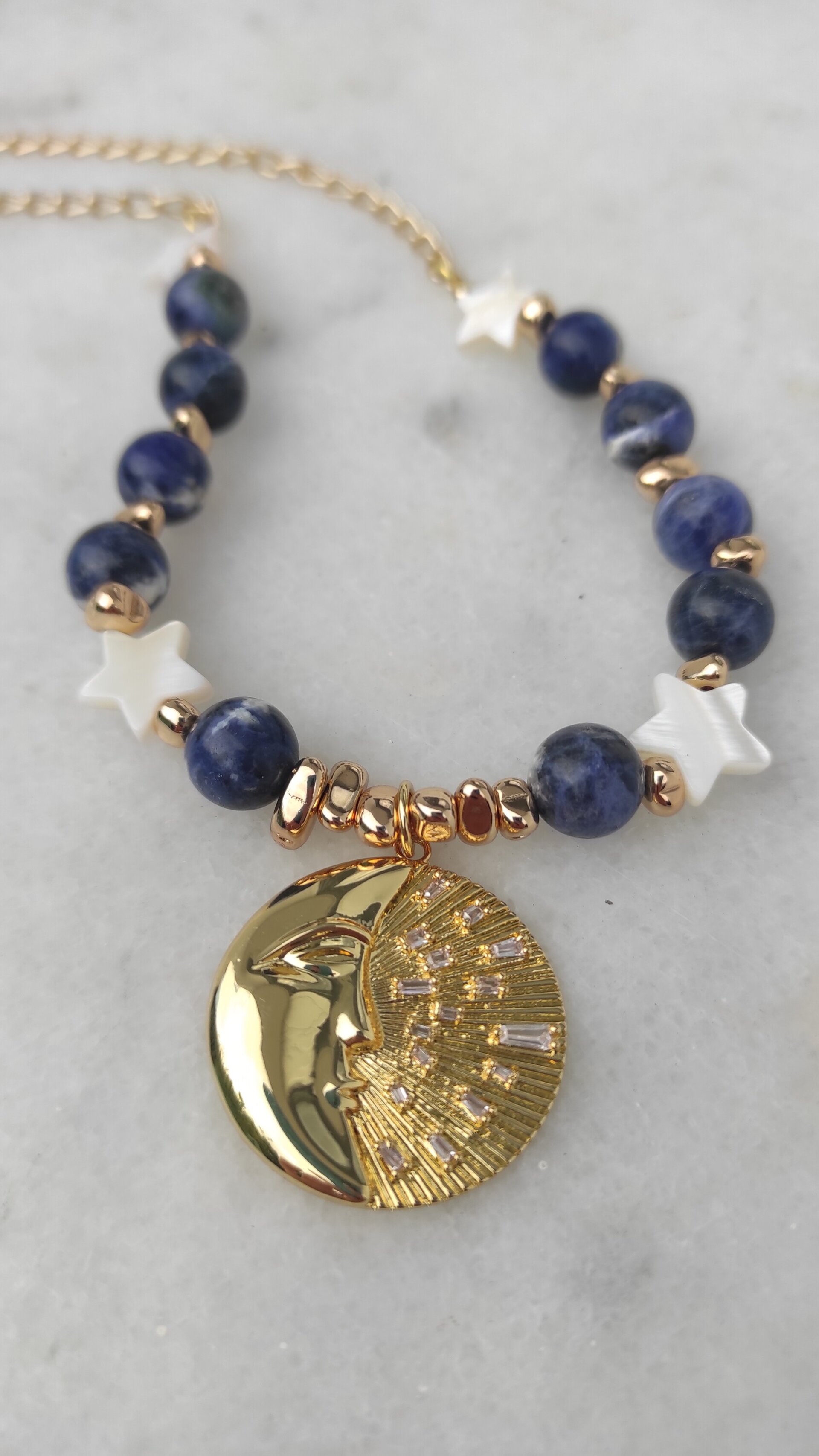 Collar luna, estrellas de nácar y sodalita - 2