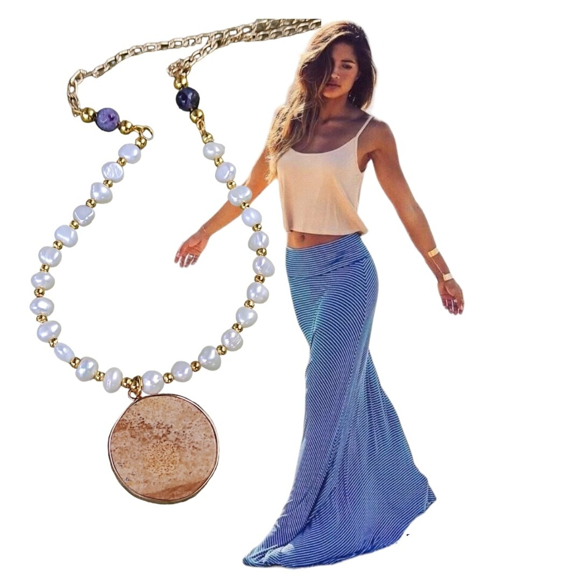 Collar perlas y Jaspe mapa - 7