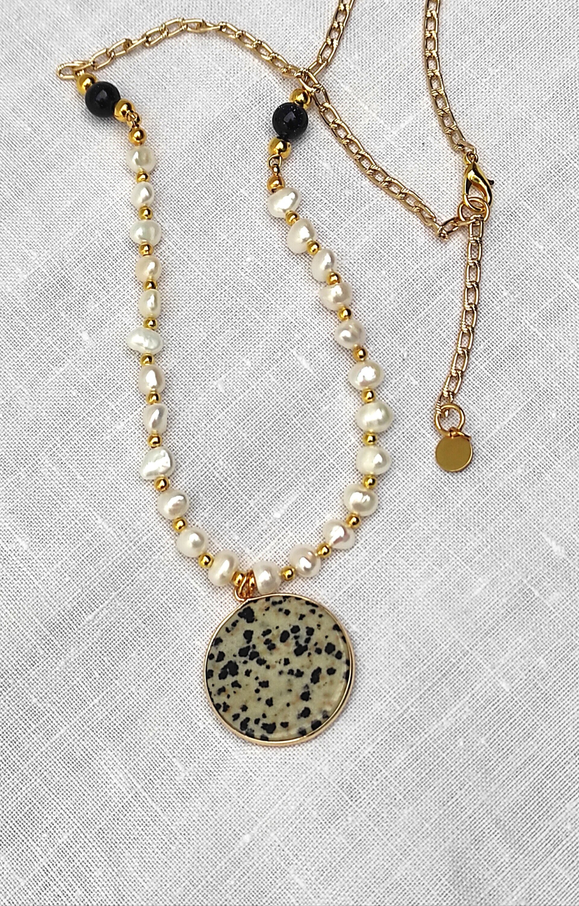 Collar perlas y Jaspe dálmata - 3