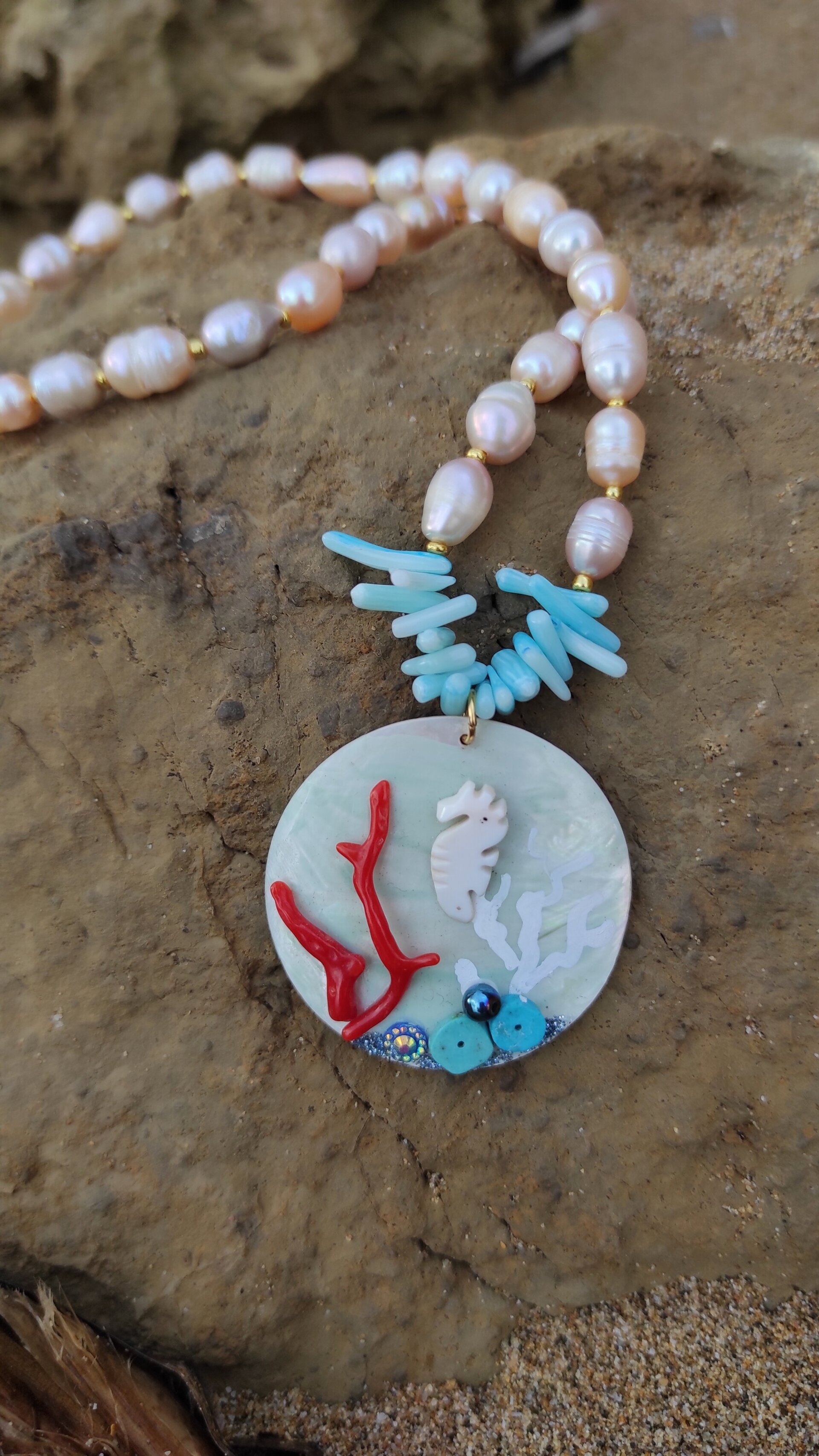 Collar perlas, nácar y caballito de mar - 8