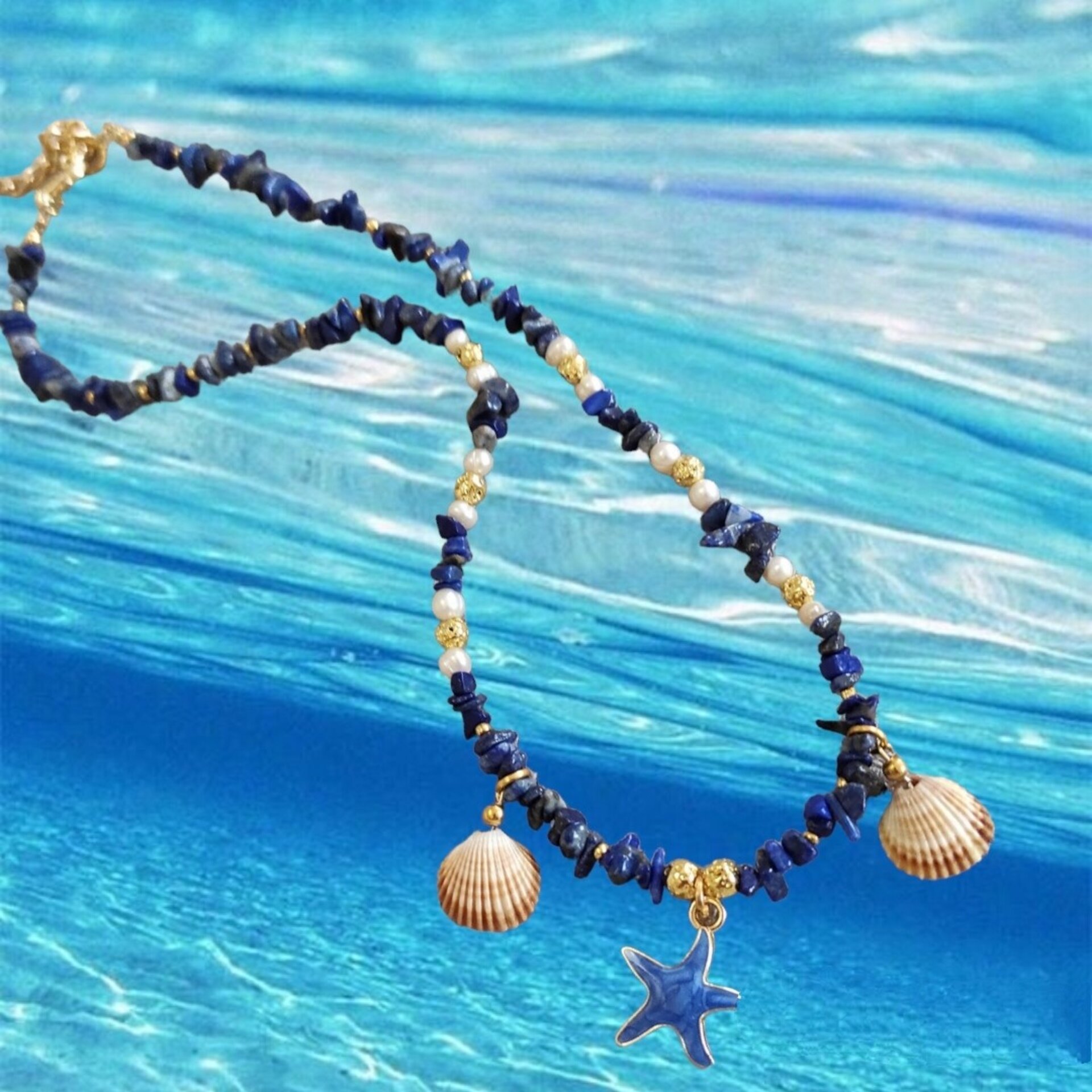 Collar gargantilla lapizlázuli y estrella de mar azul - 9