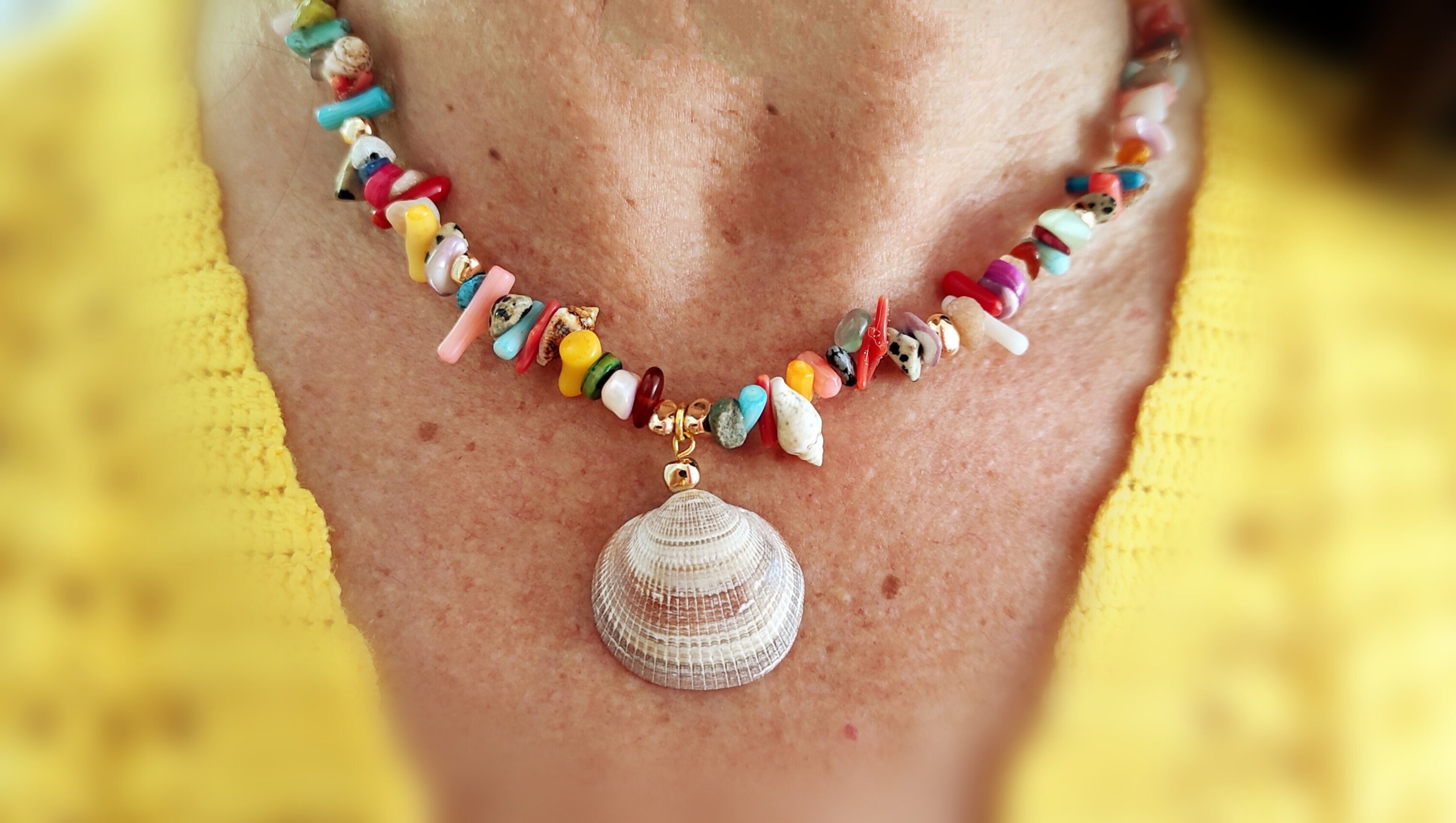 Collar concha, piedras, nácar y coral multicolor - 7