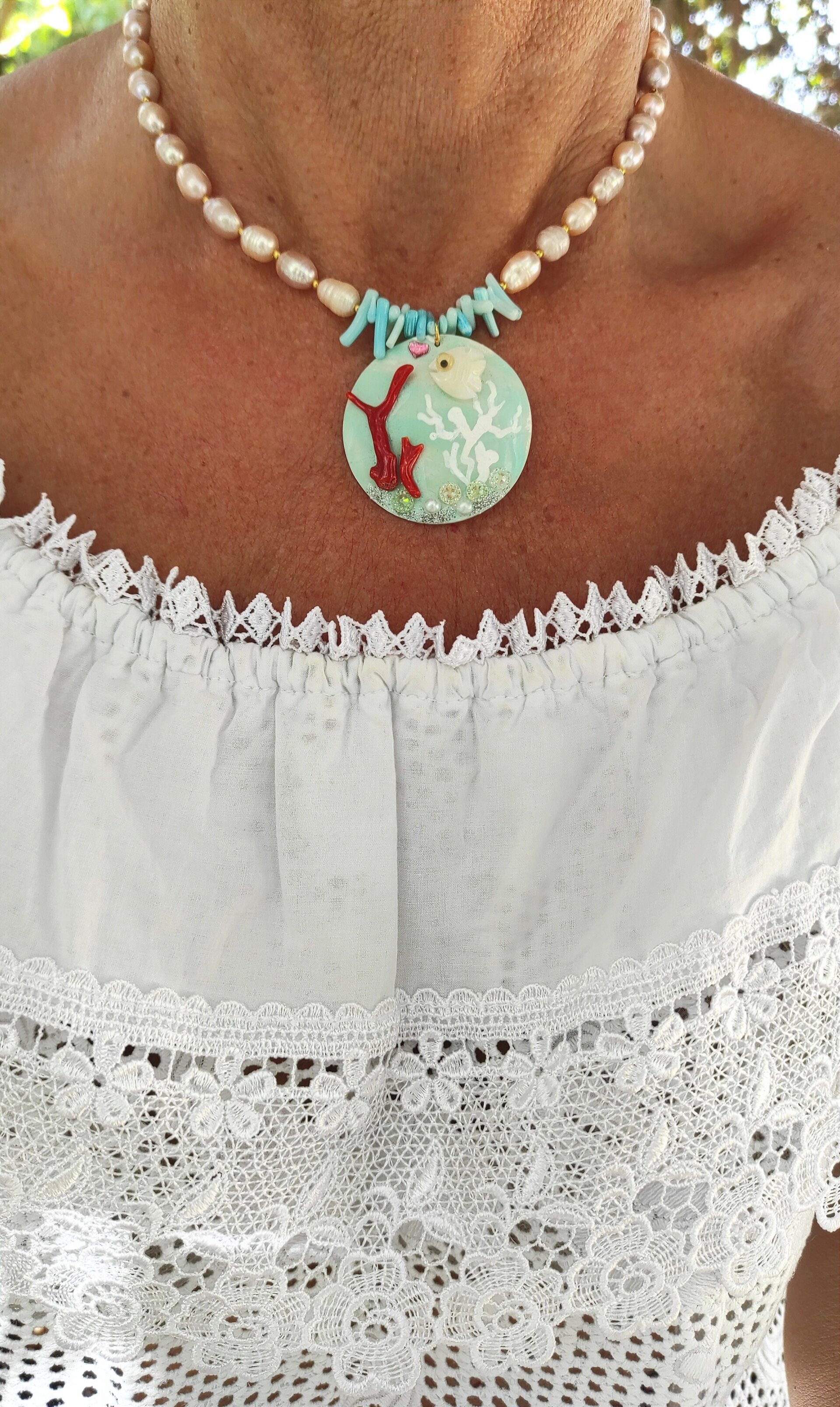 Collar de perlas, nácar y arrecife de coral - 5