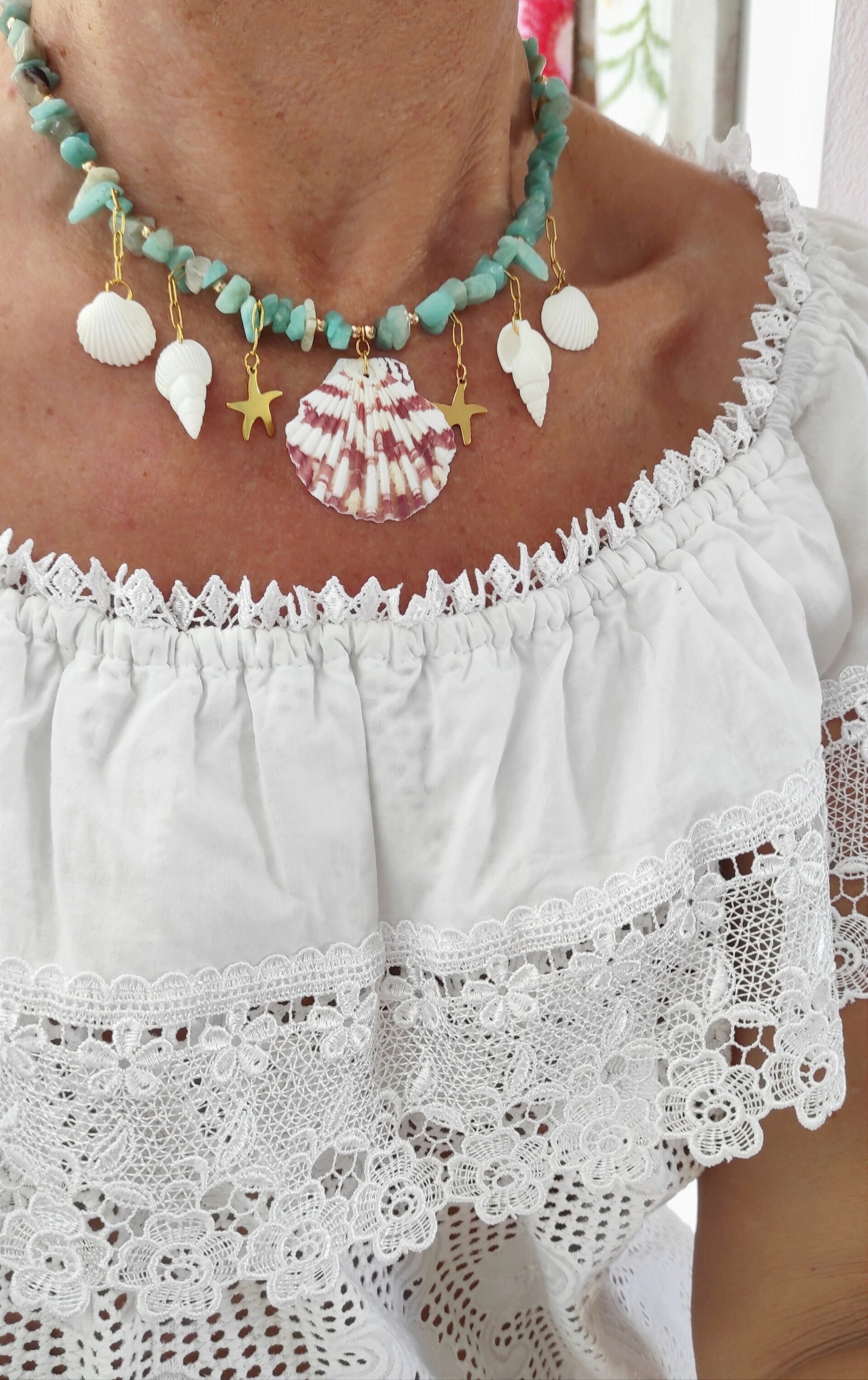 Collar amazonitas,conchas y caracolas - 5