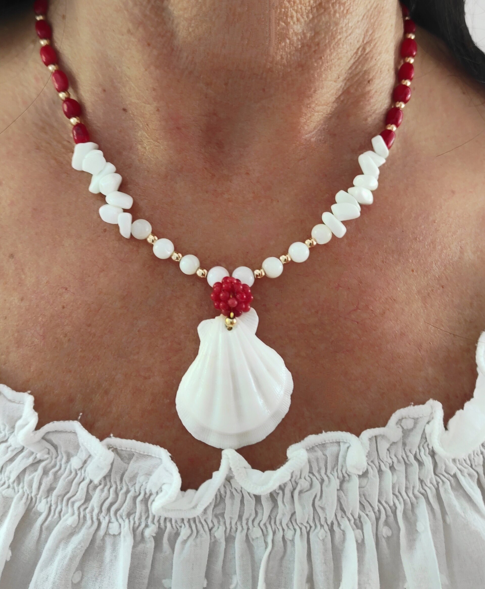 Collar concha de vieira y coral - 4