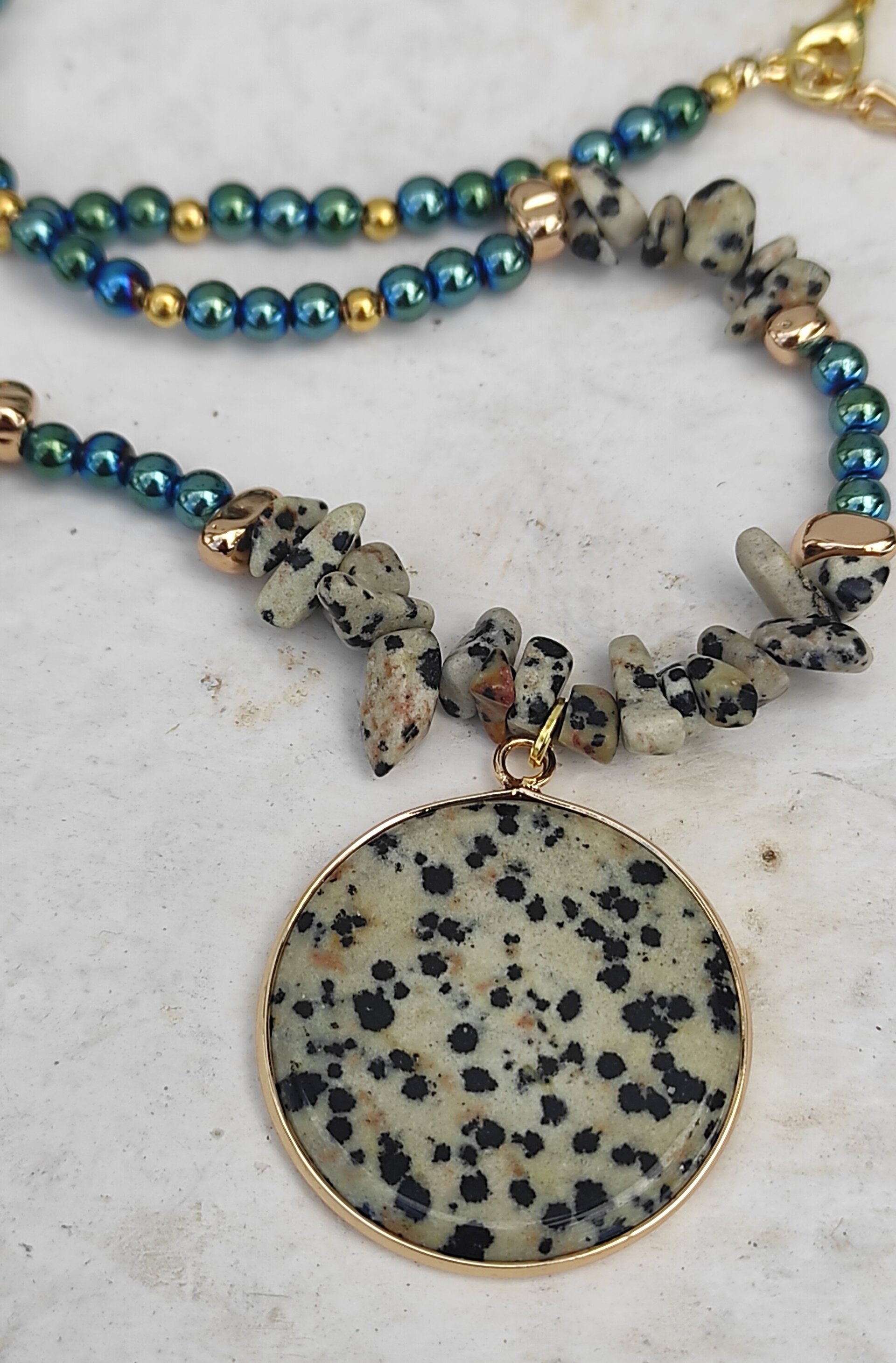 Collar Jaspe dálmata, hematítes y piedras de jaspe - 3