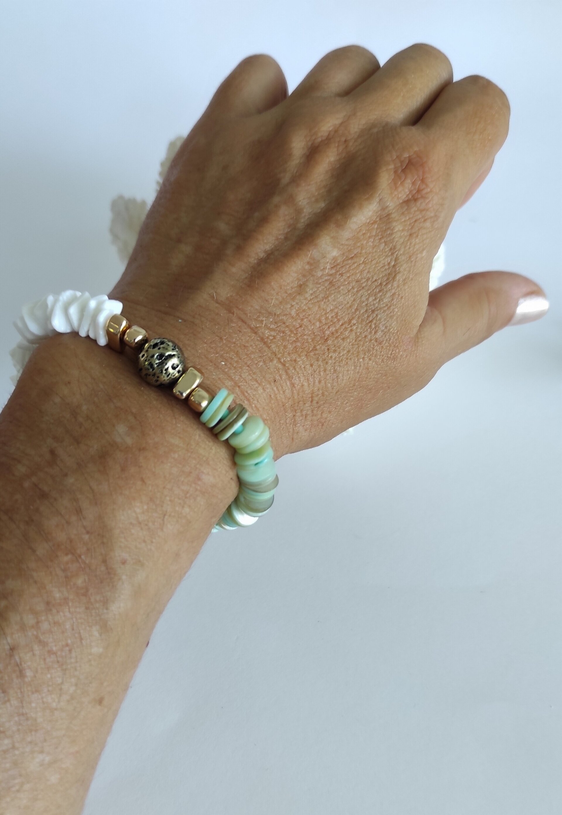Pulsera nácar y concha natural blanca - 5