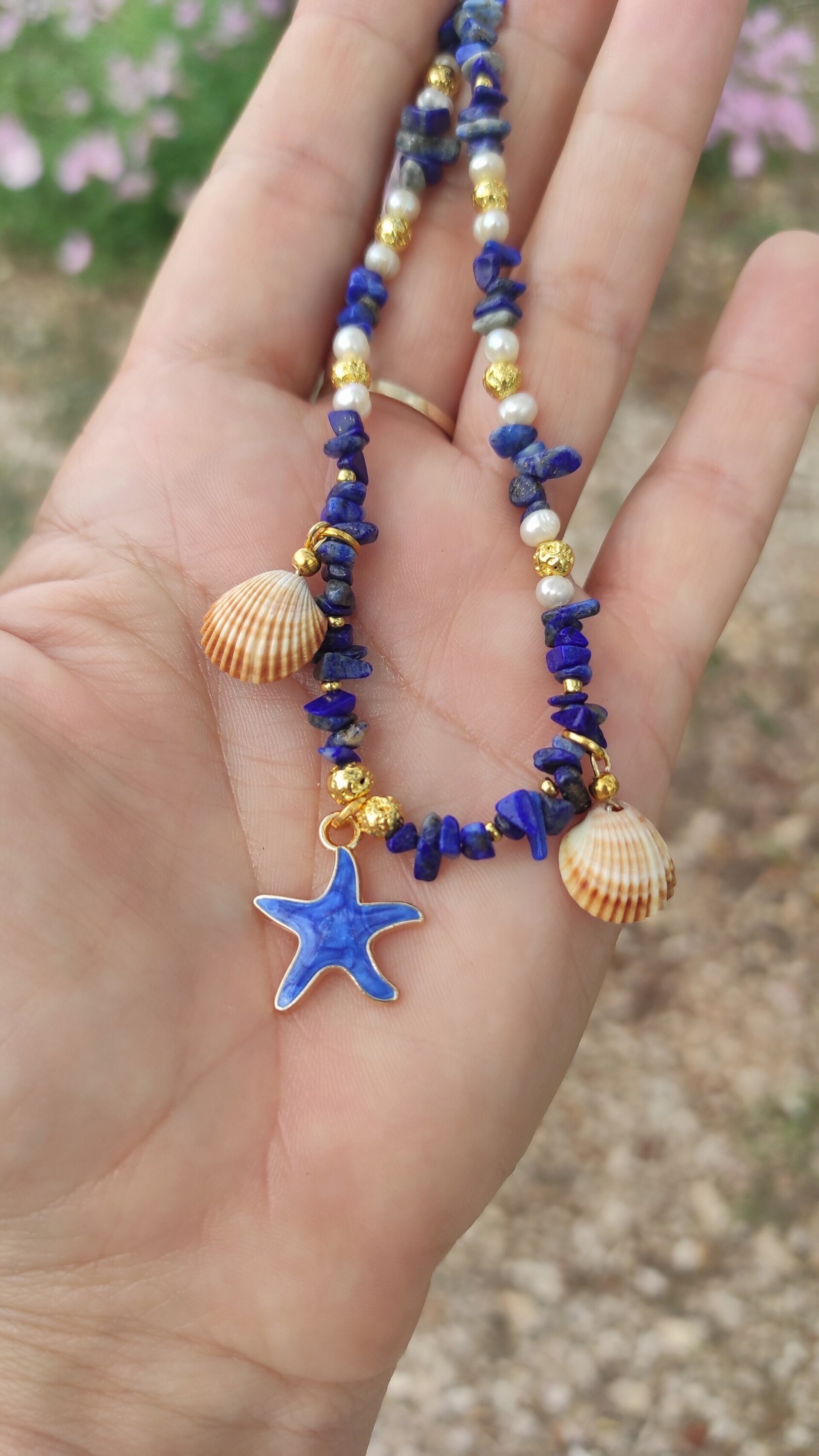 Collar gargantilla lapizlázuli y estrella de mar azul - 5