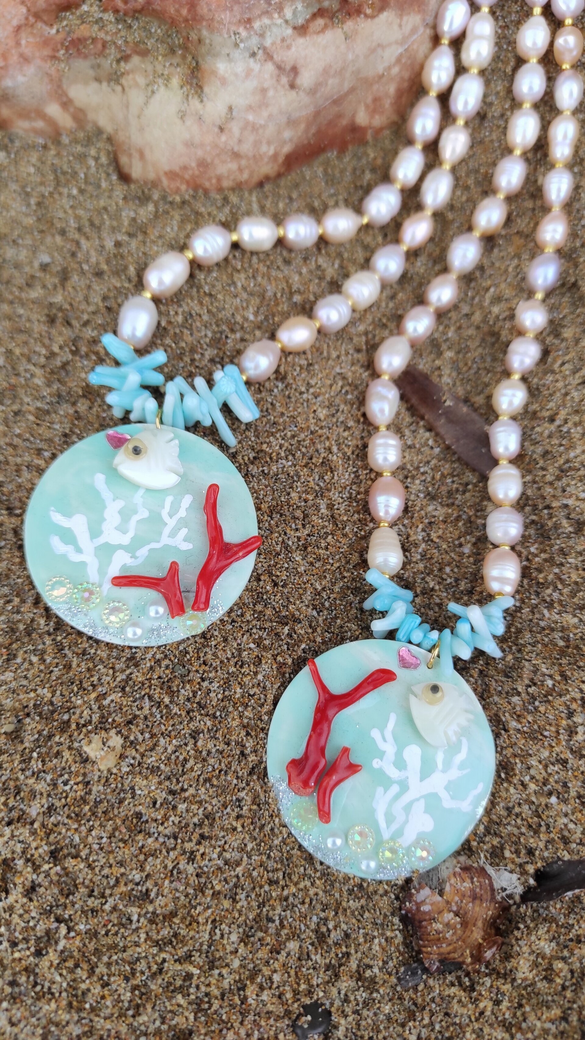 Collar de perlas, nácar y arrecife de coral - 3