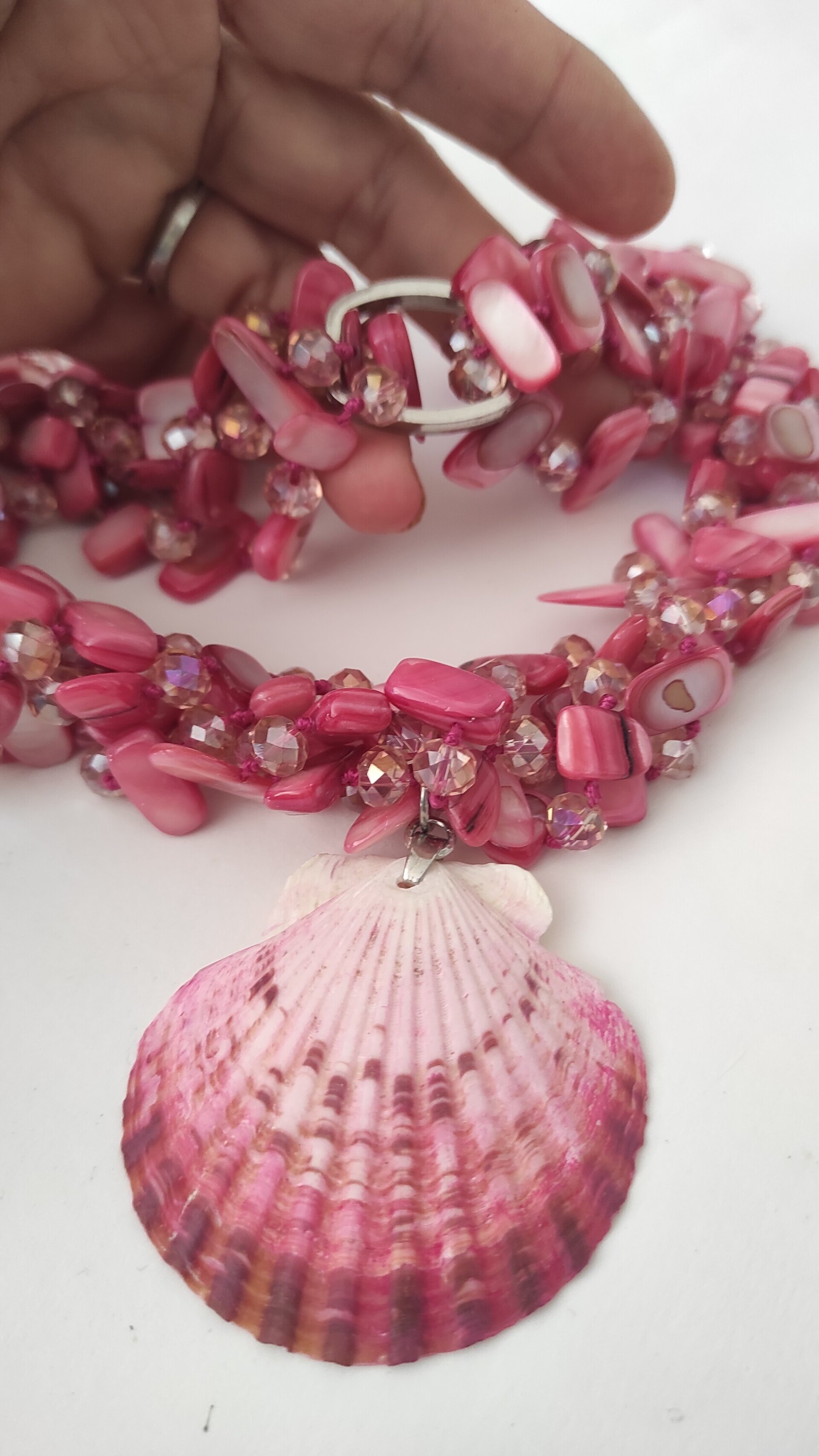 Collar nacar rosa y concha natural - 7