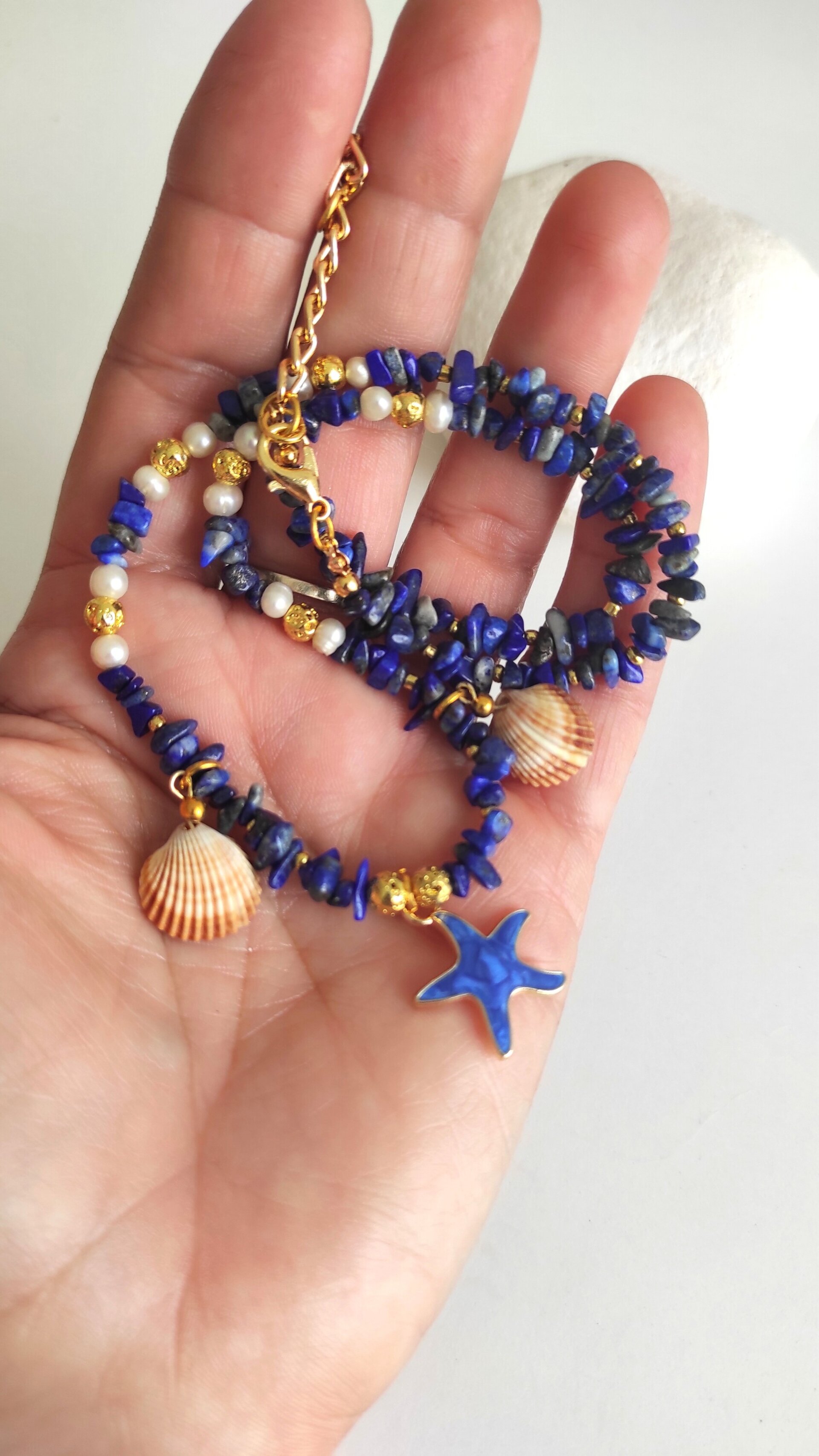 Collar gargantilla lapizlázuli y estrella de mar azul - 2