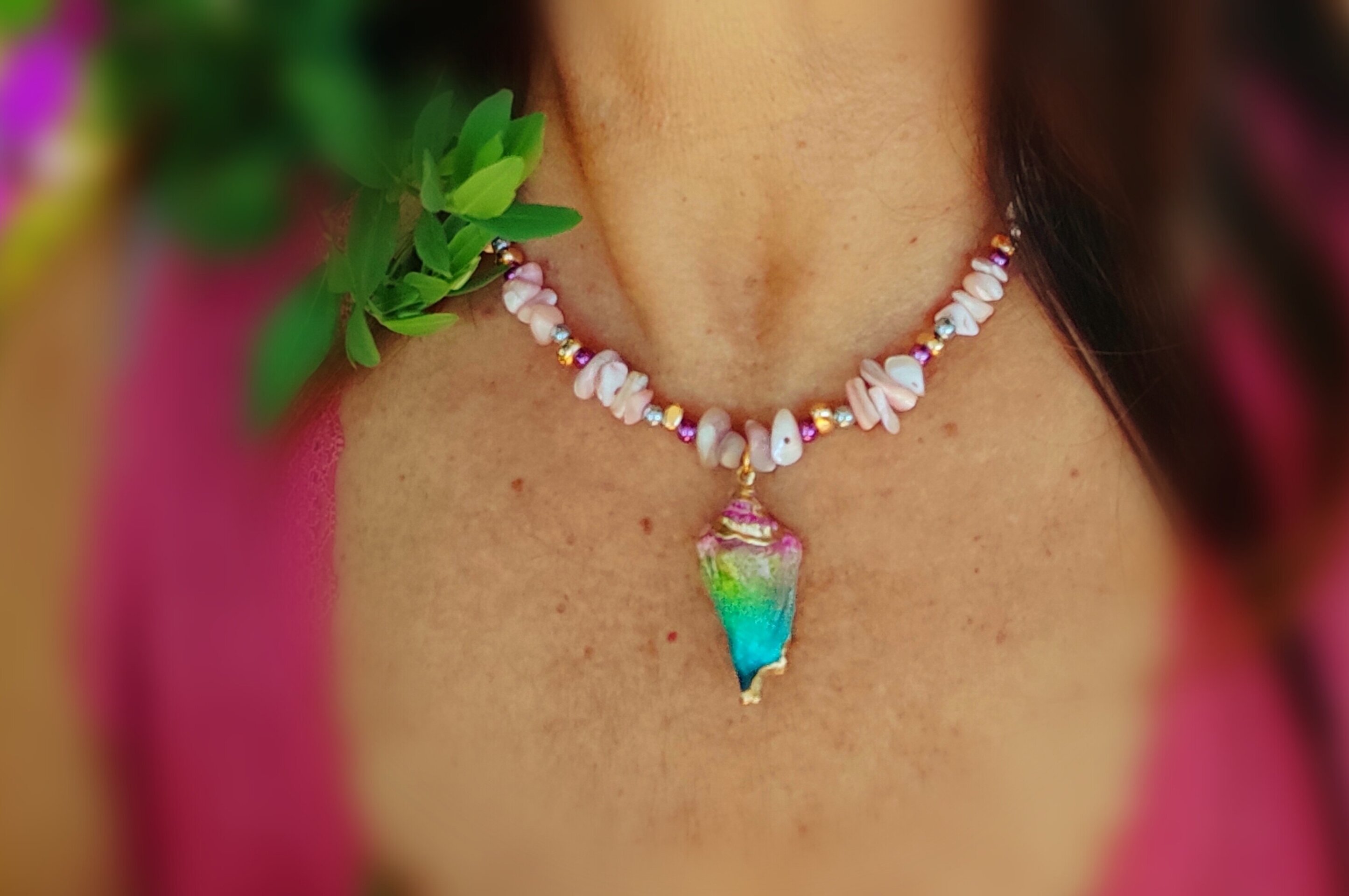 Collar caracola arcoiris y nácar - 5