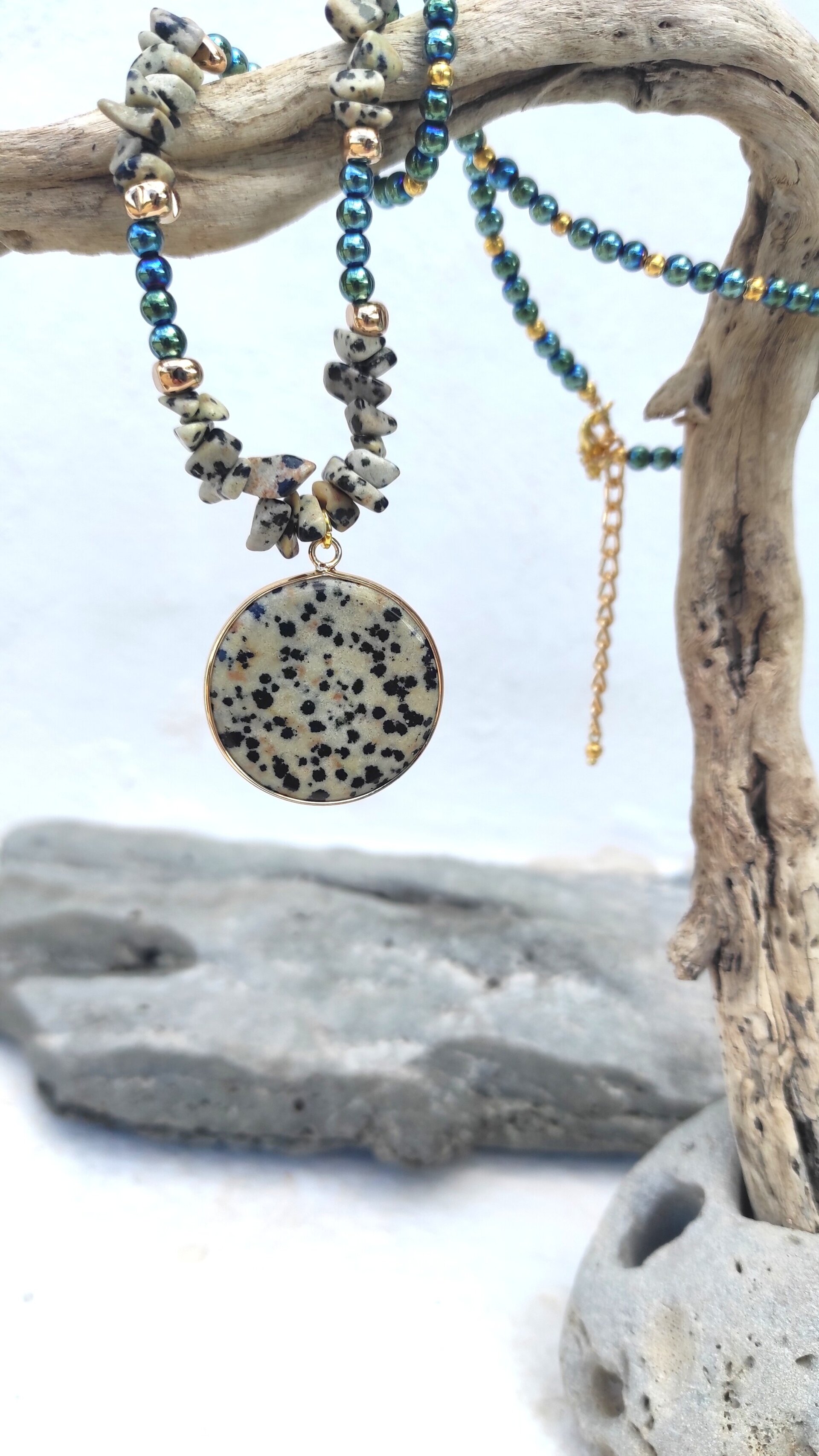 Collar Jaspe dálmata, hematítes y piedras de jaspe - 7