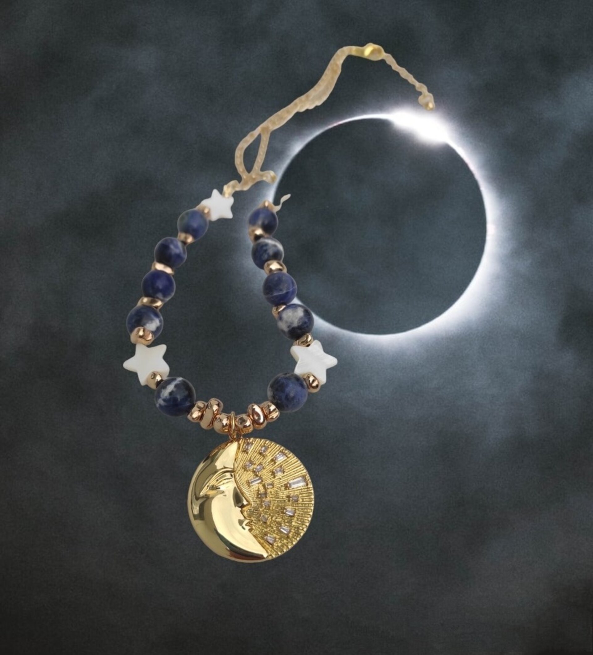 Collar luna, estrellas de nácar y sodalita - 8