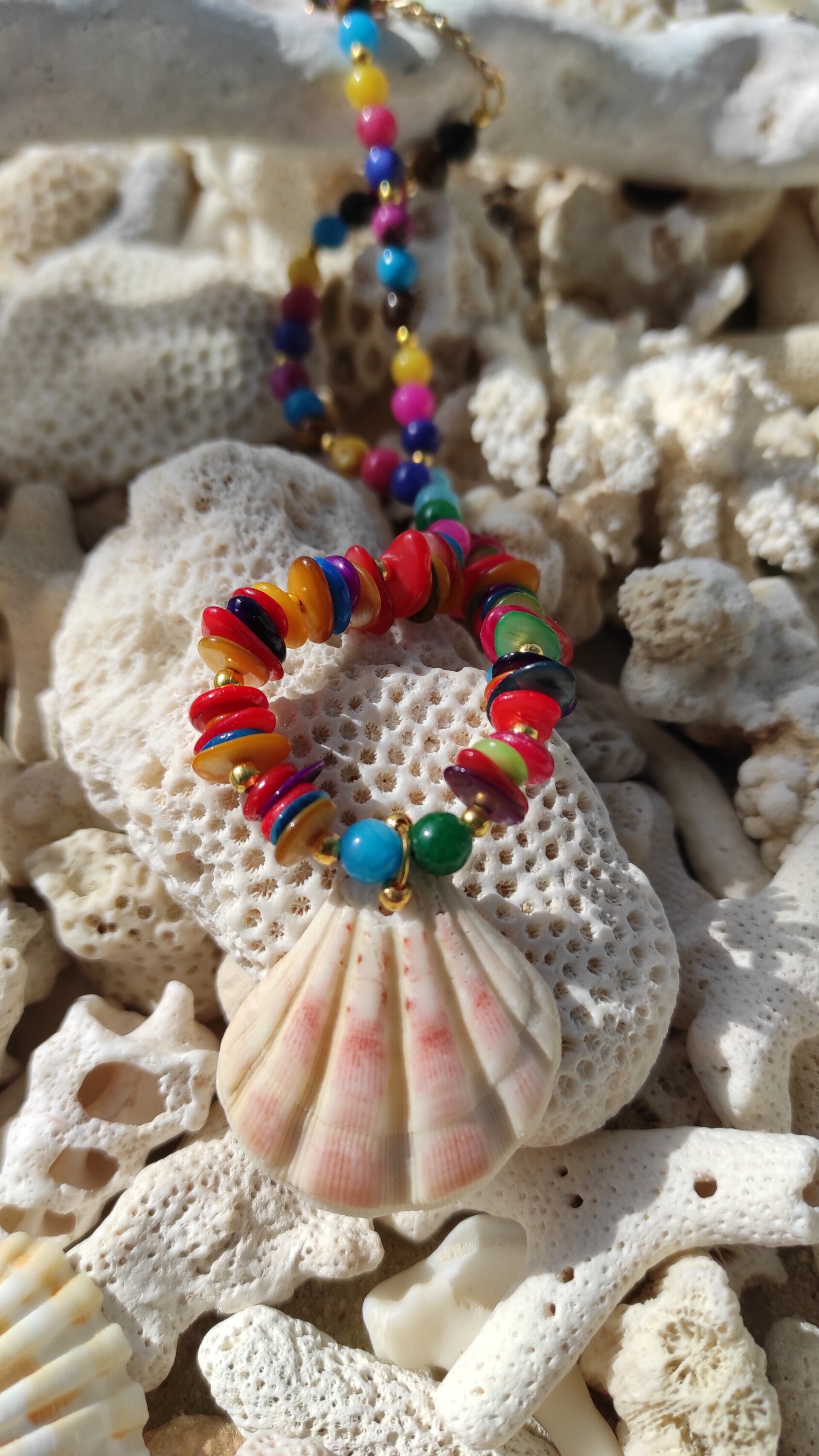 Collar Concha de vieira, piedras y nácar multicolor - 3