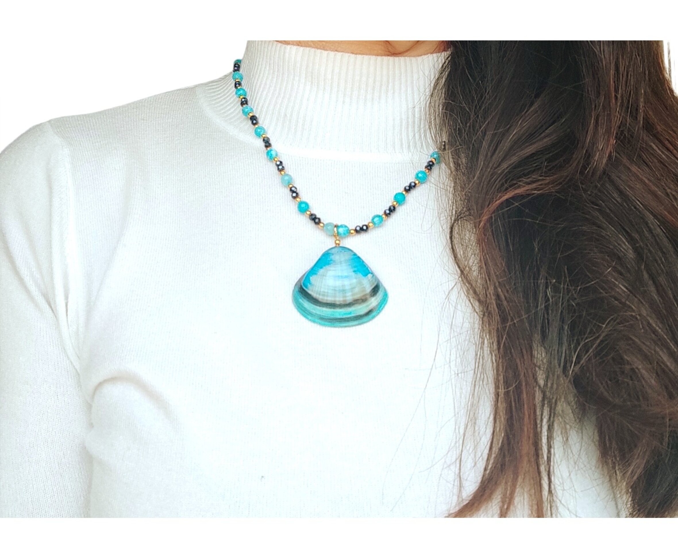 Collar Concha azul y aventurina - 4