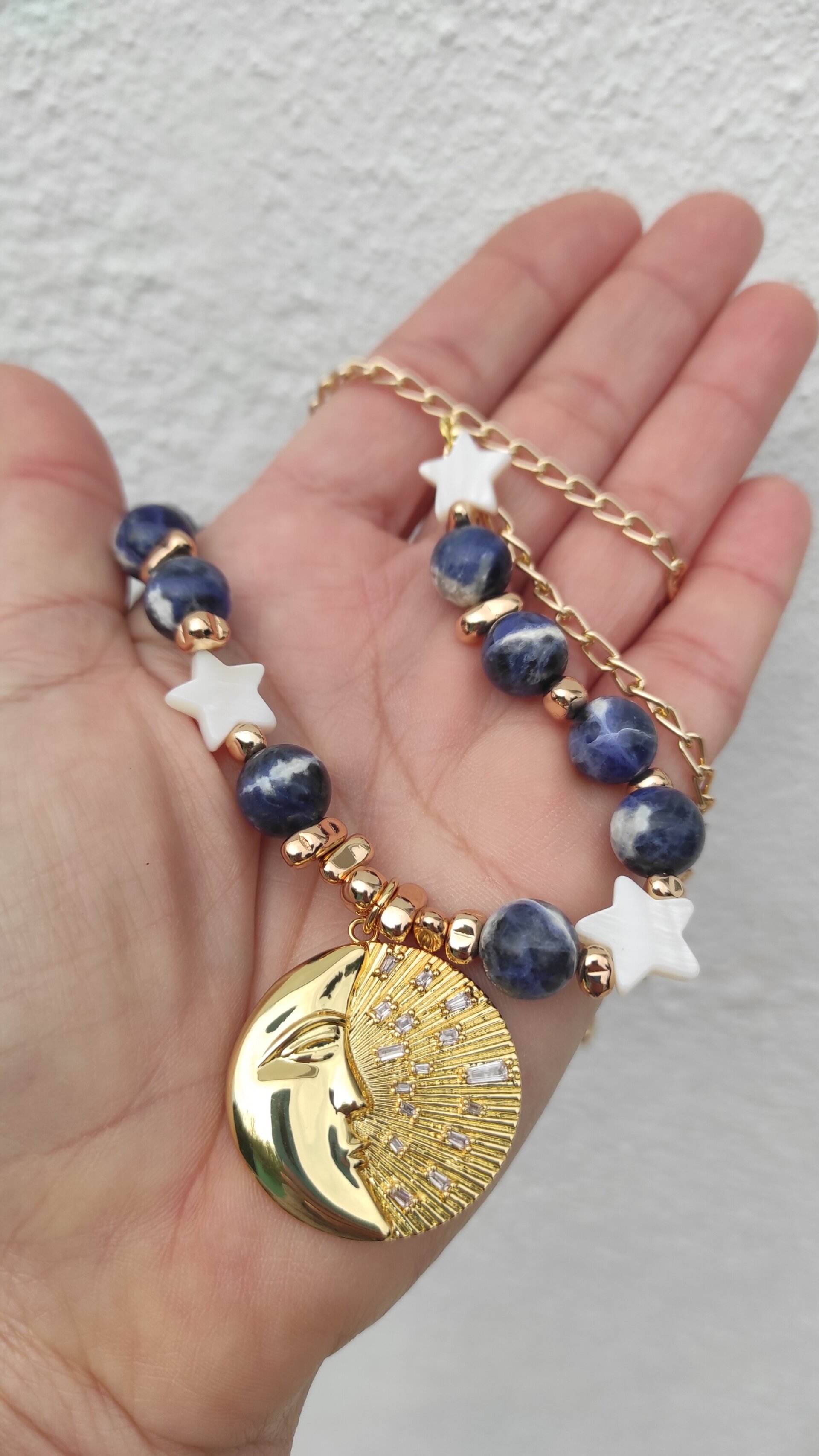 Collar luna, estrellas de nácar y sodalita - 7