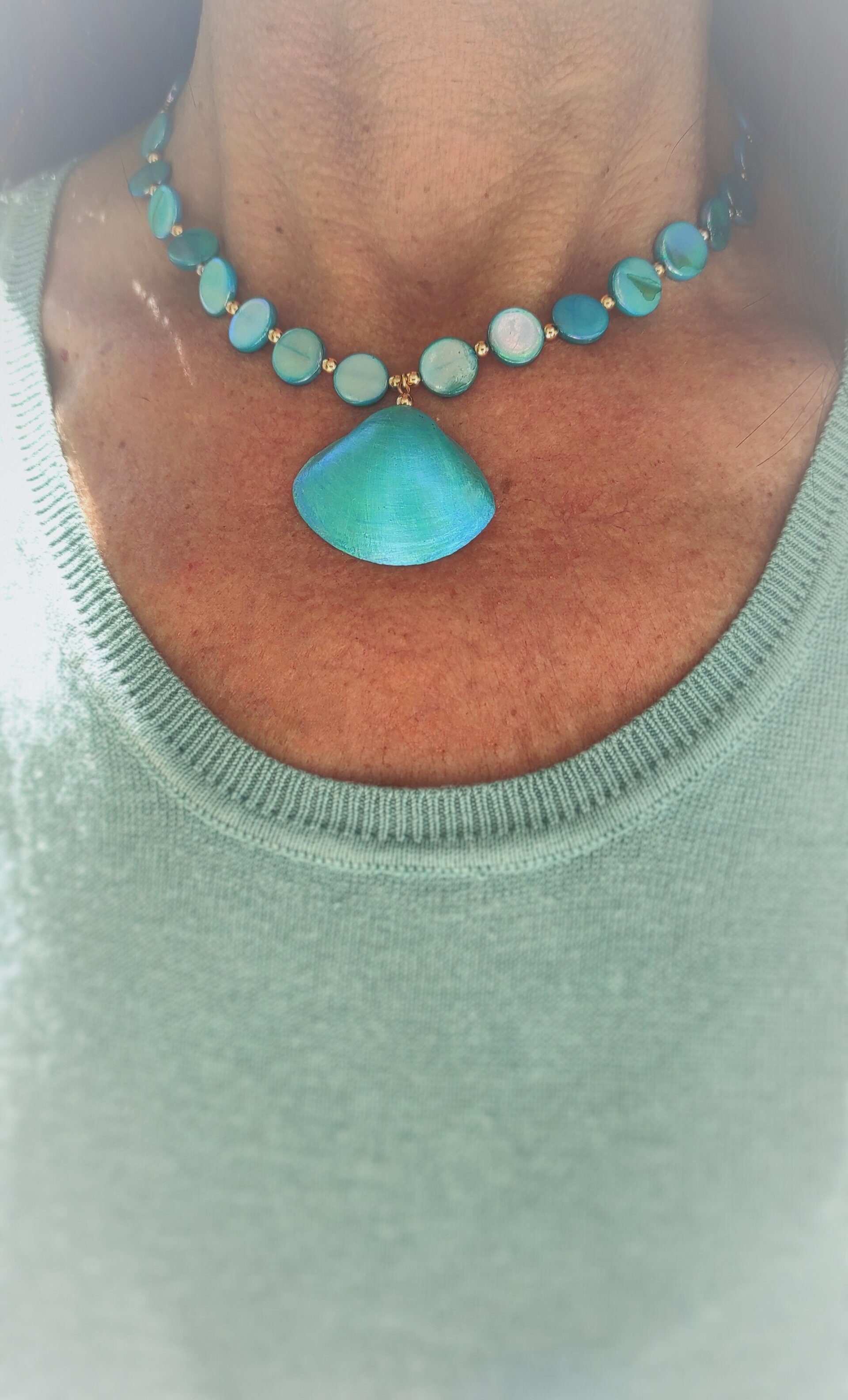 Collar nacar turquesa y Concha marina - 5
