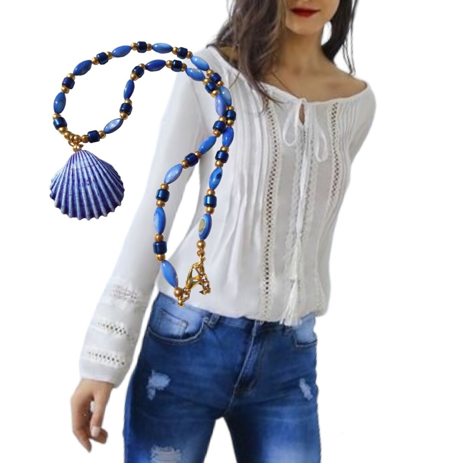 Collar Concha azul marino y nacar - 9