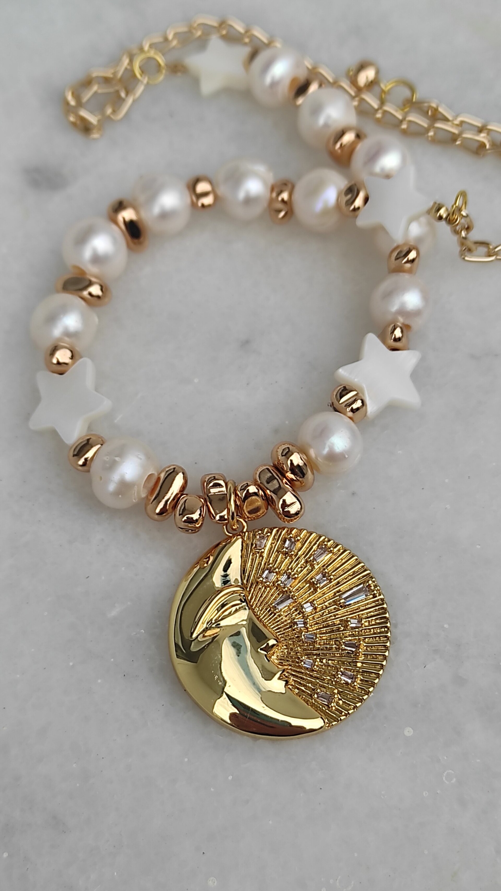 Collar luna y estrella de nácar con perlas - 6