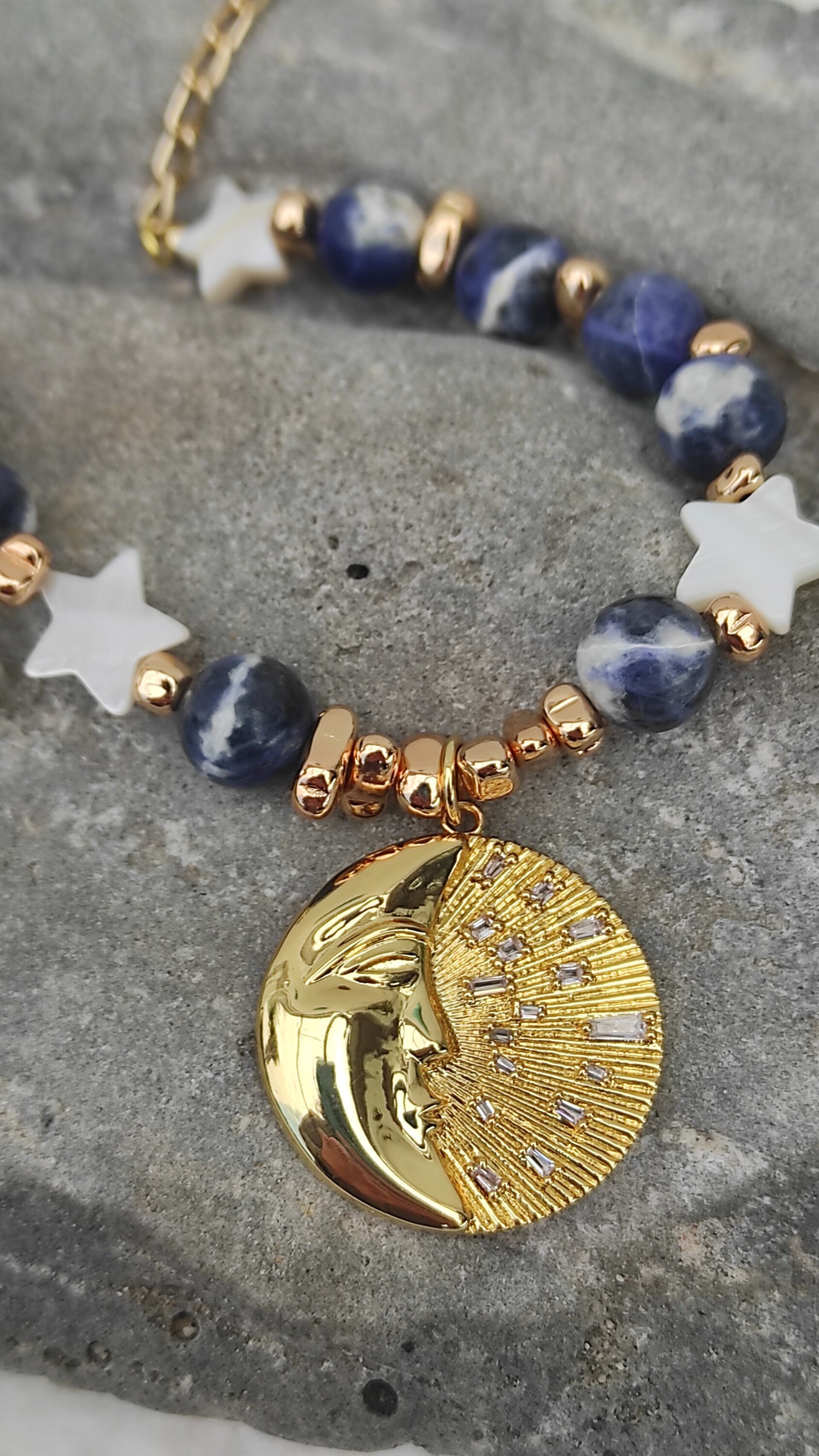 Collar luna, estrellas de nácar y sodalita - 6