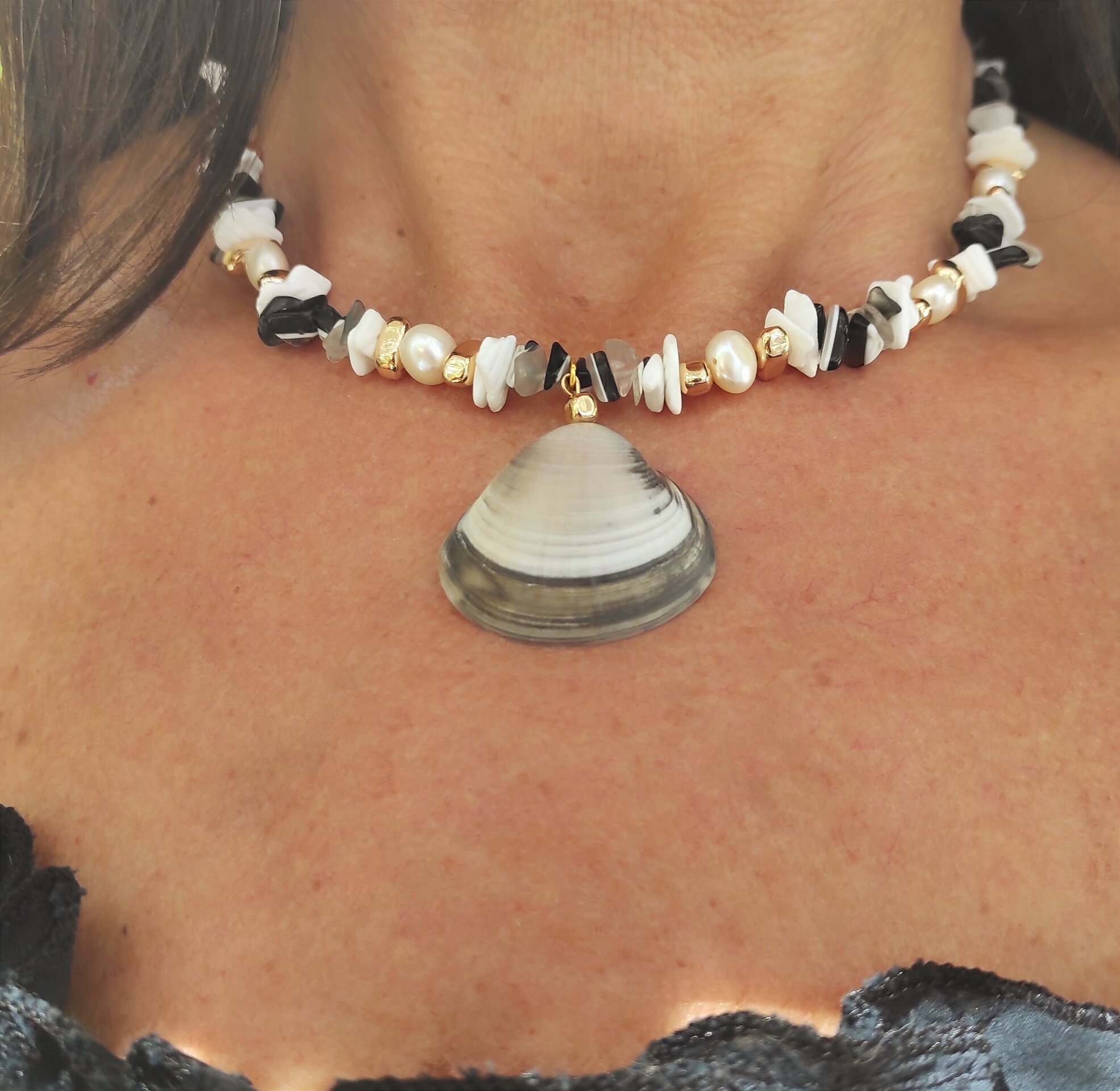 Collar piedras de Onix y Concha marina - 3