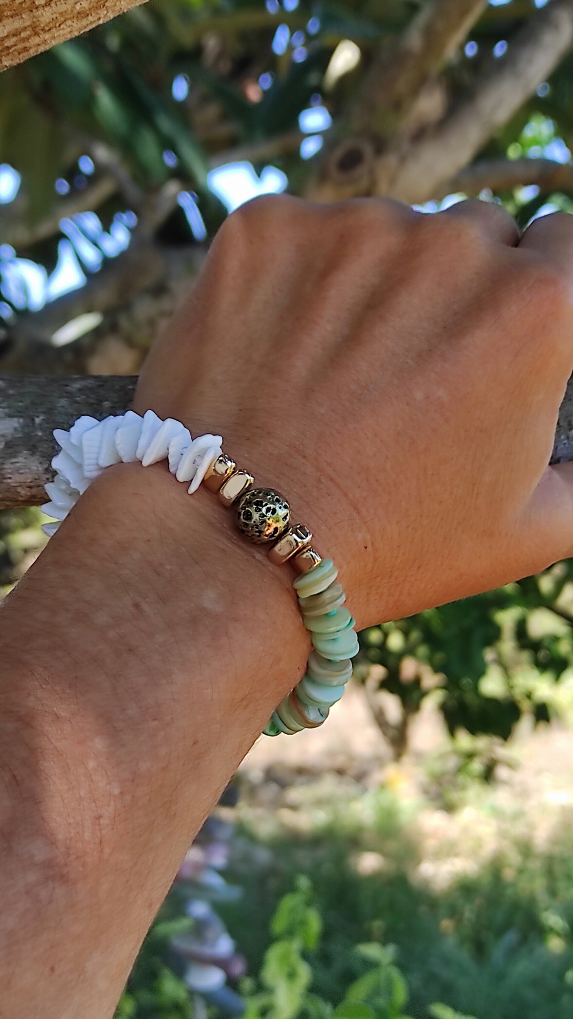 Pulsera nácar y concha natural blanca - 7
