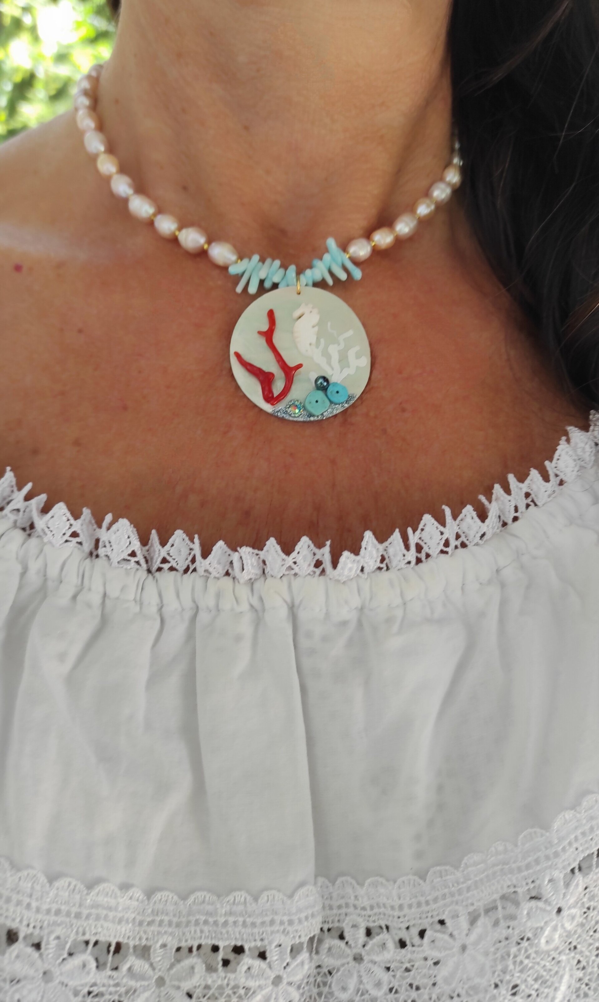 Collar perlas, nácar y caballito de mar - 9