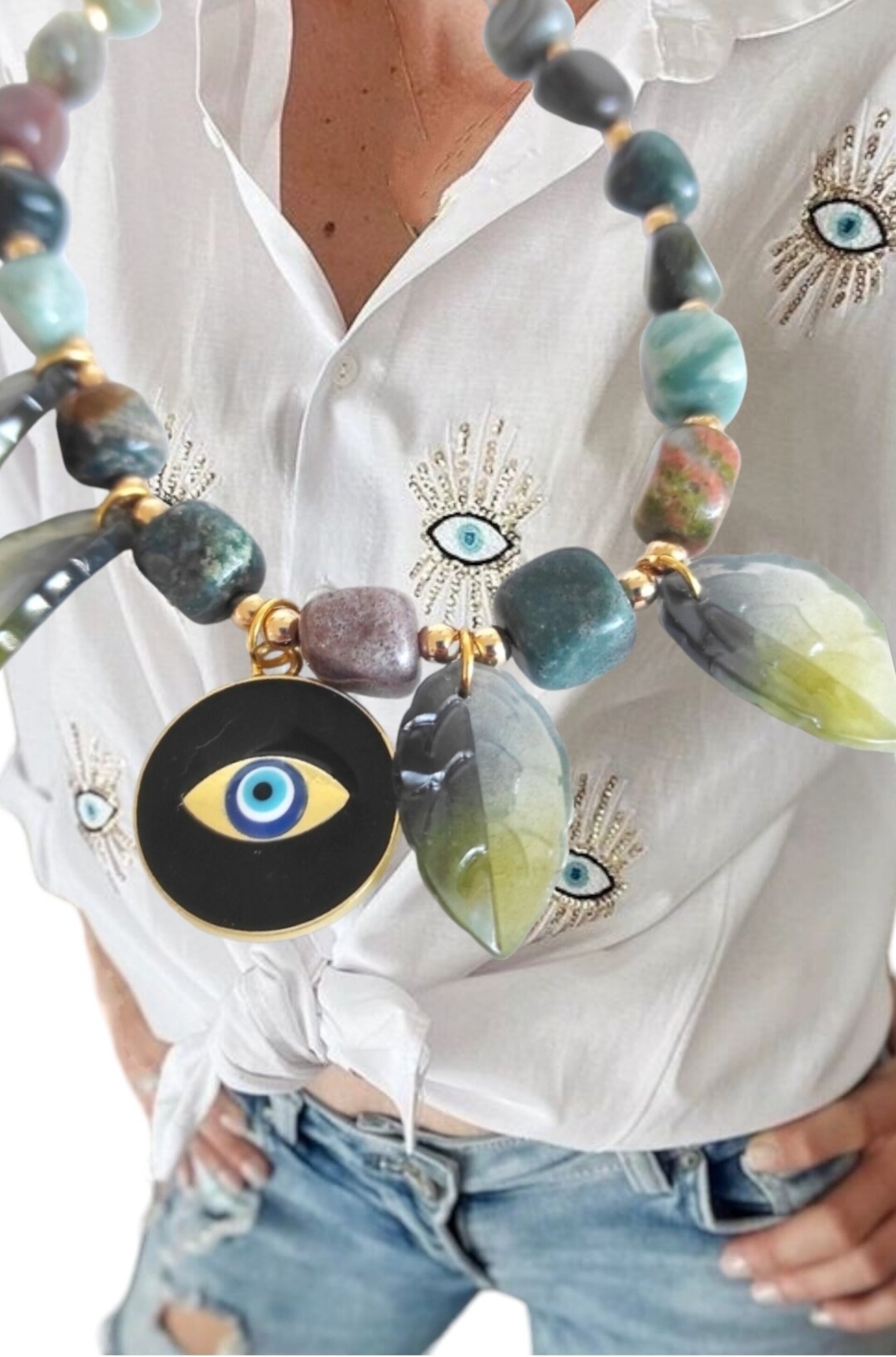 Collar ágata India con ojo turco - 3