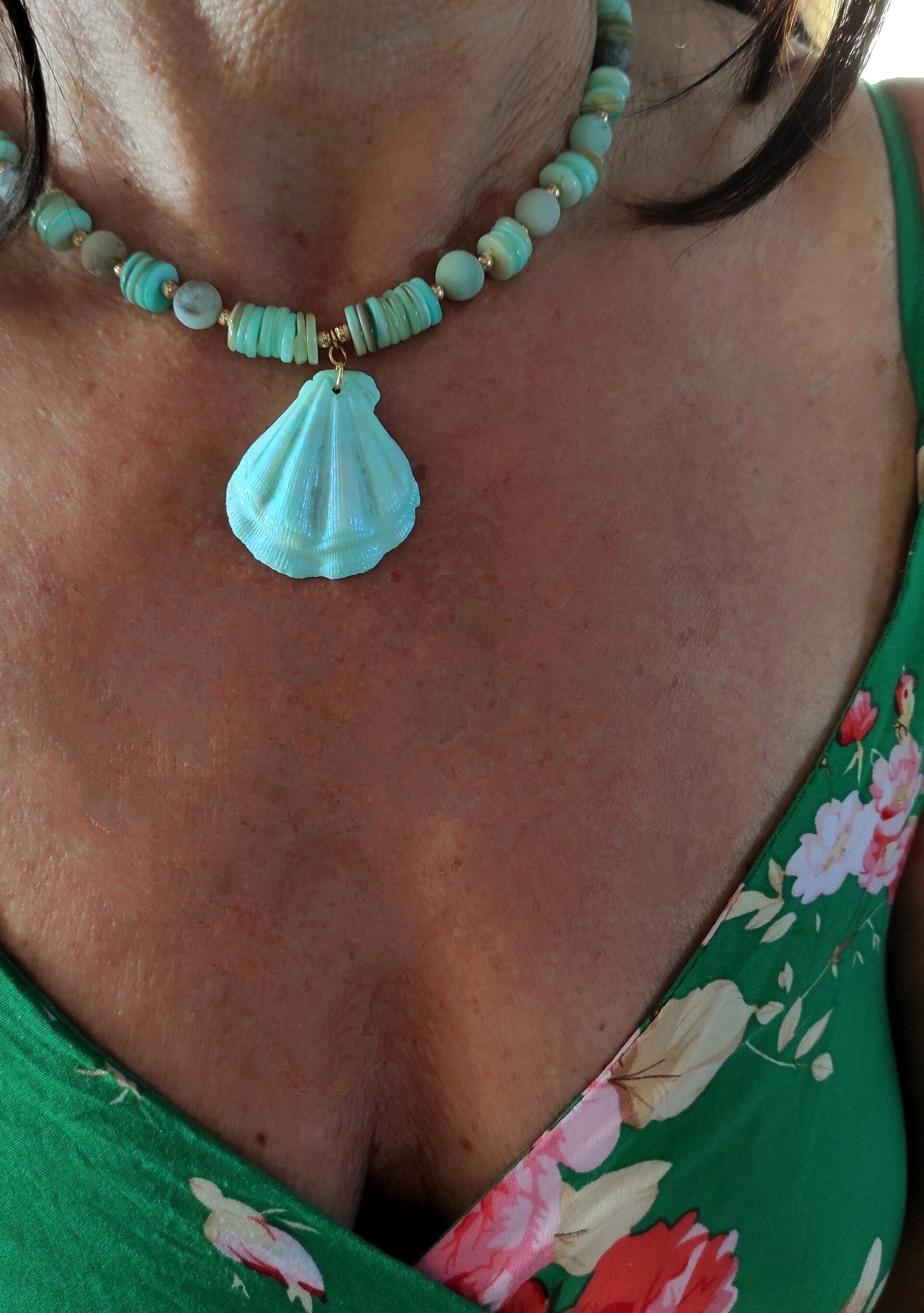 Collar concha vieira verde mar - 3