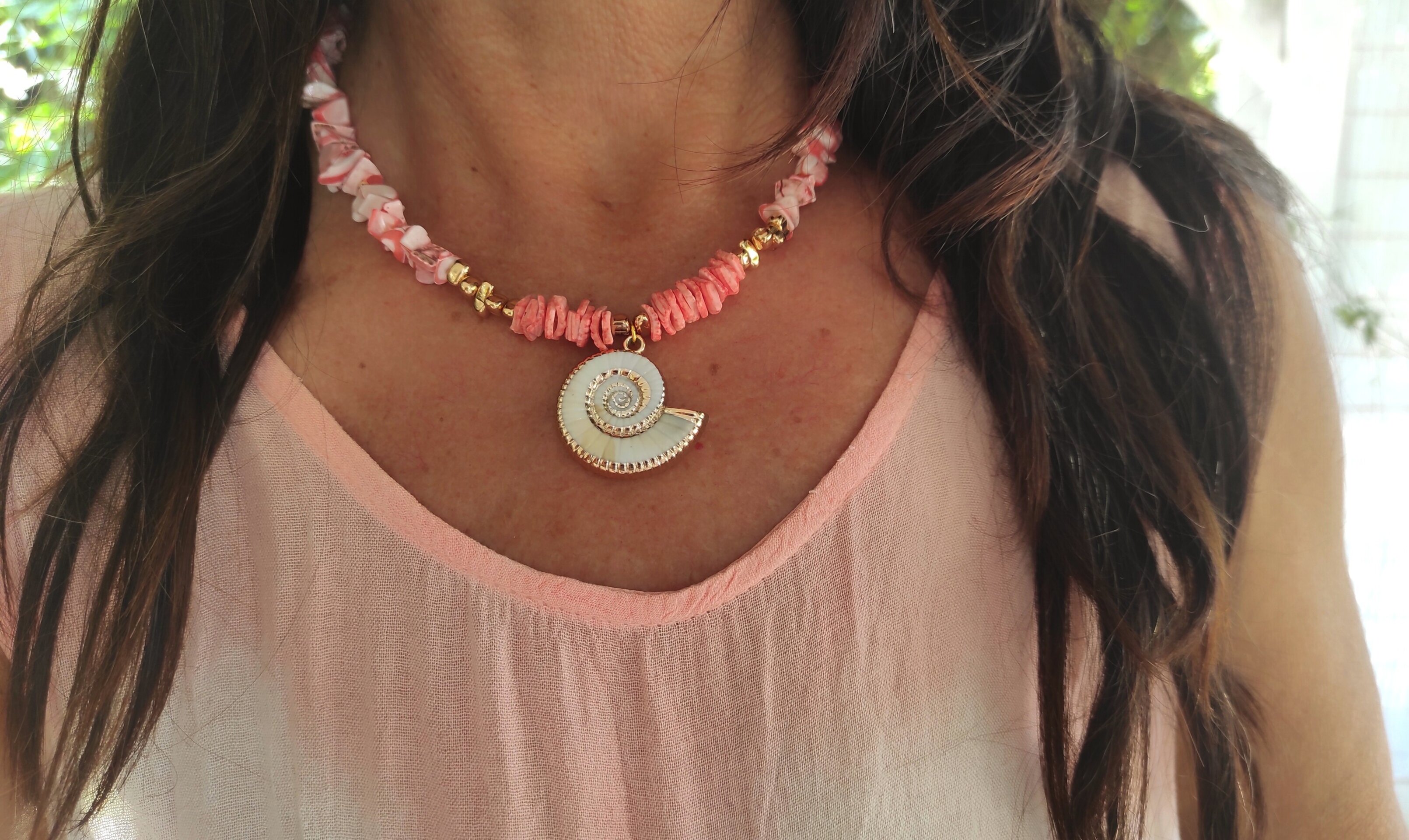 Collar nácar de caracola rosa - 7