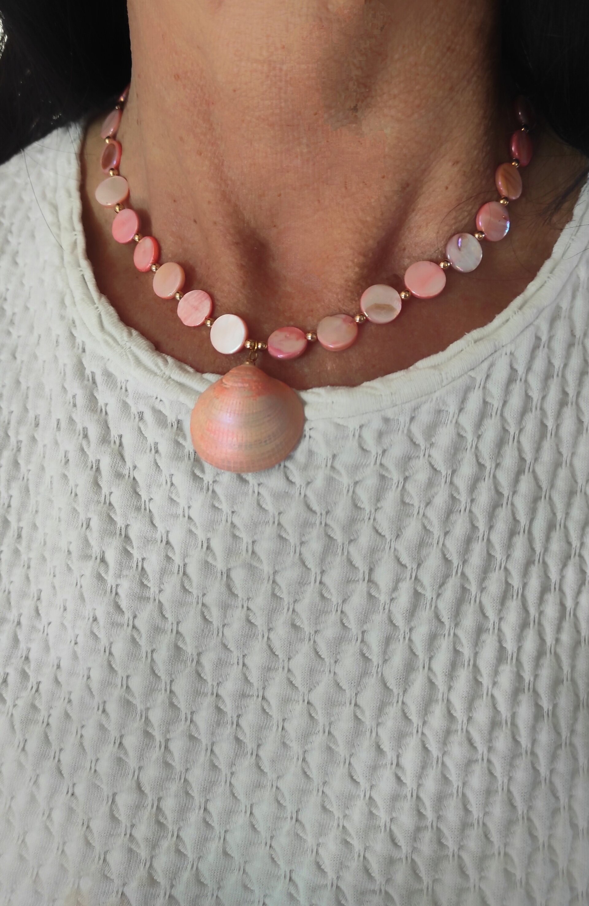 Collar nácar rosa y concha marina. - 6