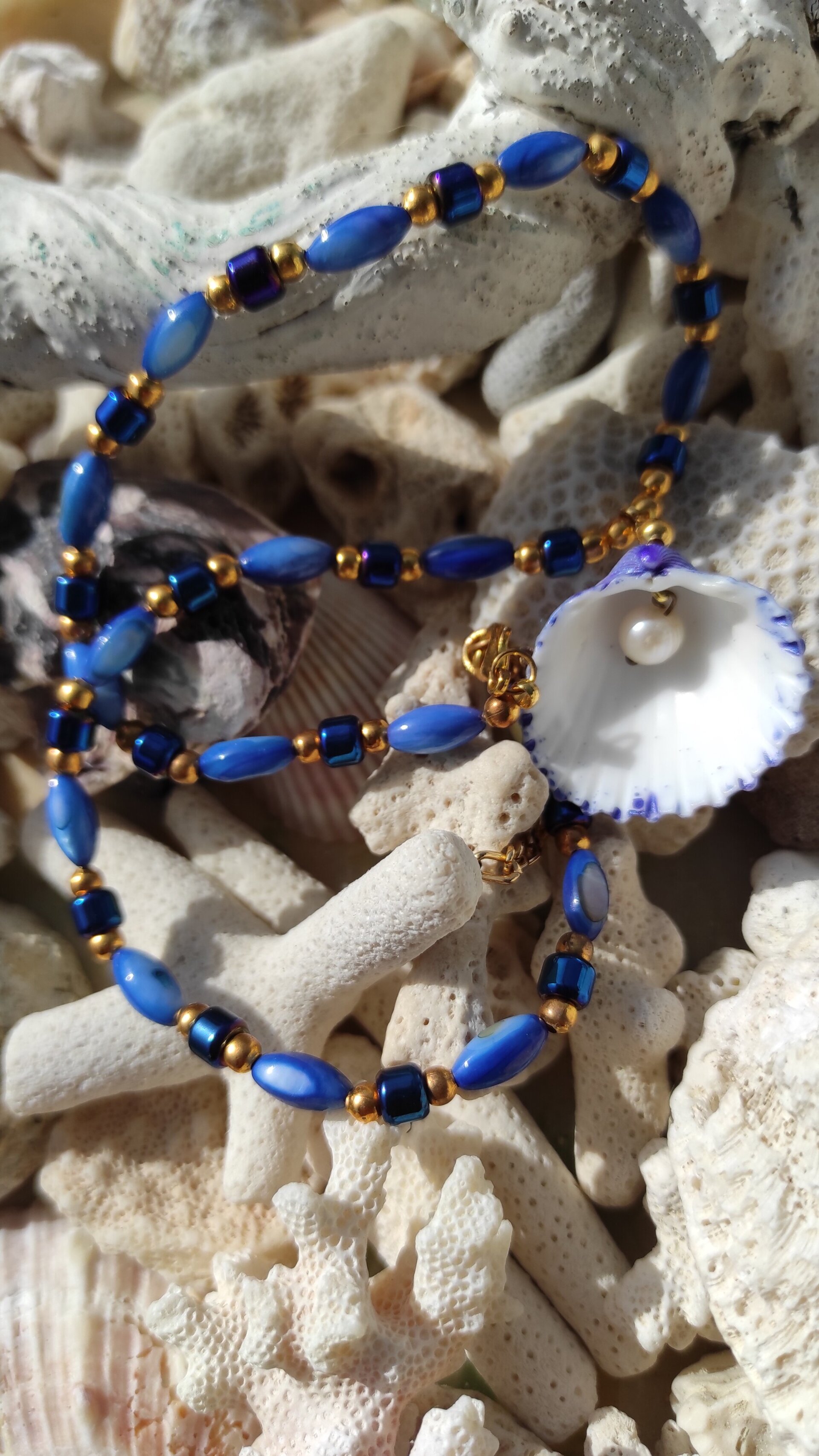 Collar Concha azul marino y nacar - 7