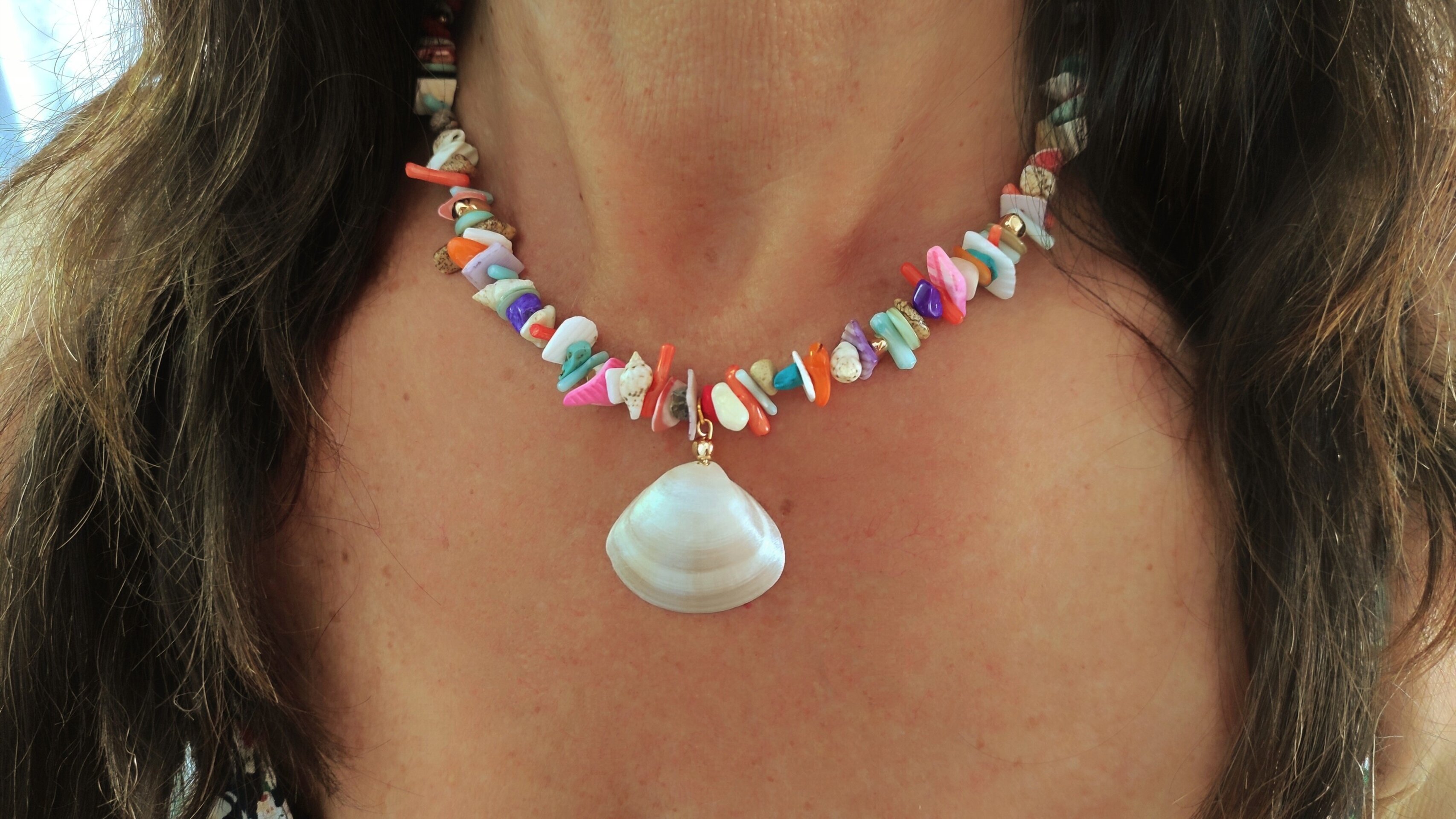 Collar concha nacarada, cuentas de conchas multicolor - 4