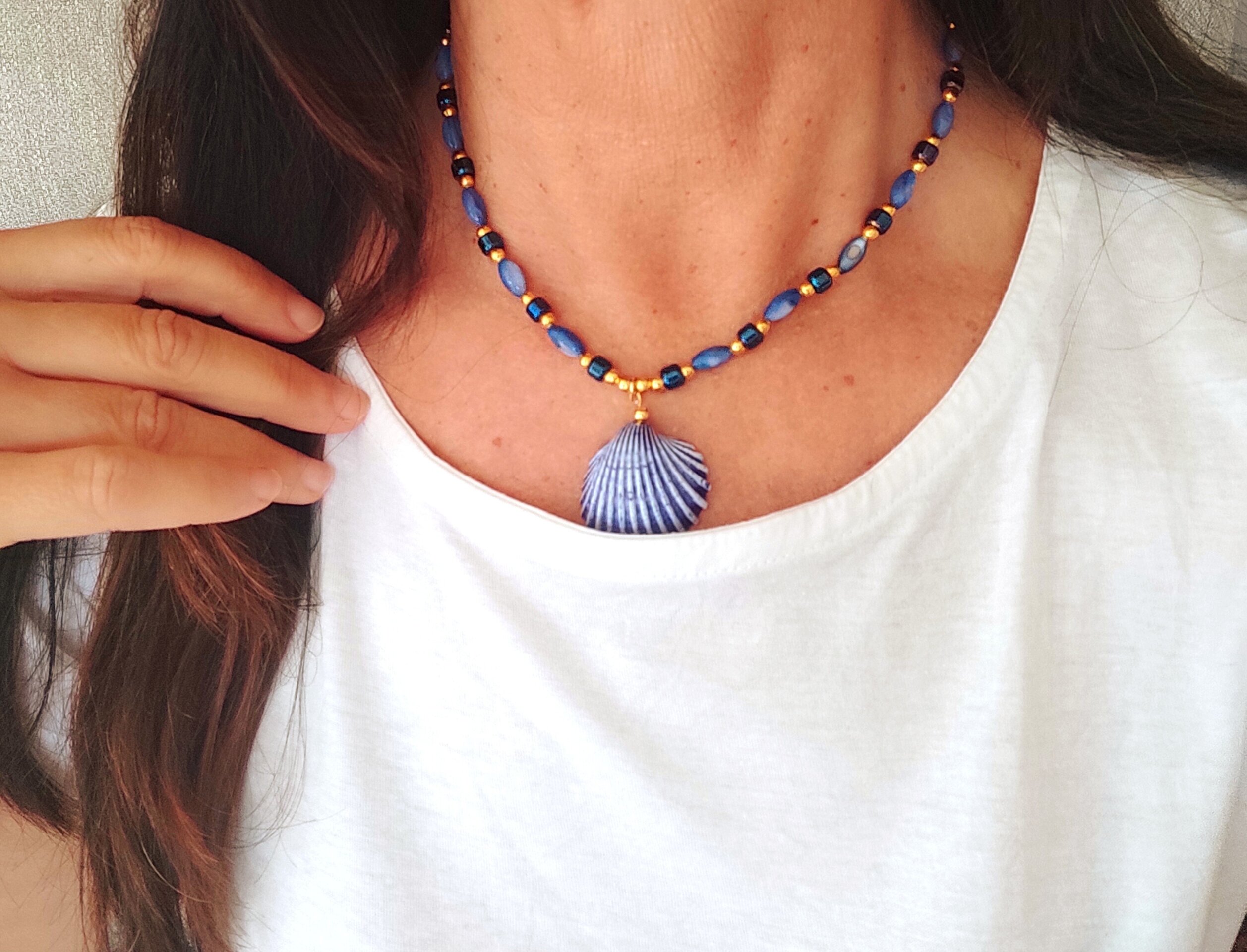 Collar Concha azul marino y nacar - 5