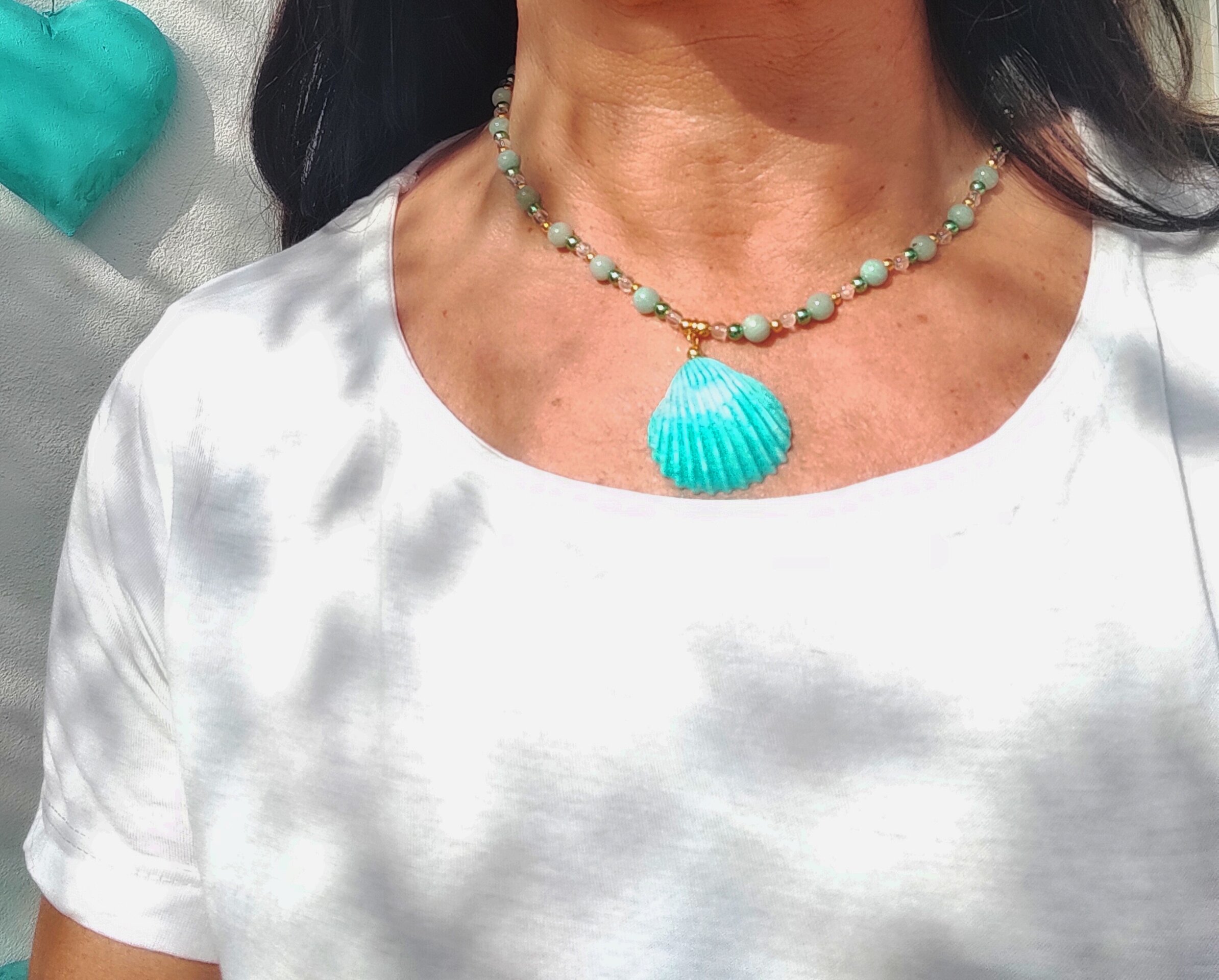 Collar Concha verde mar y amazonitas - 7