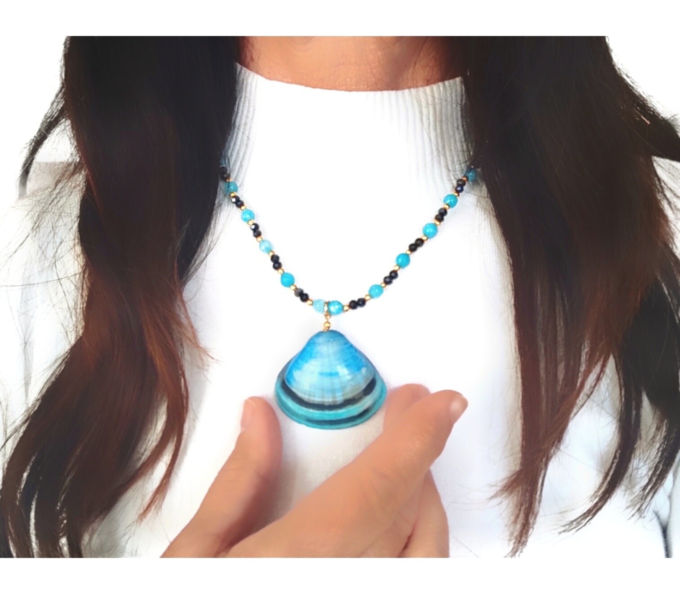 Collar Concha azul y aventurina - 6