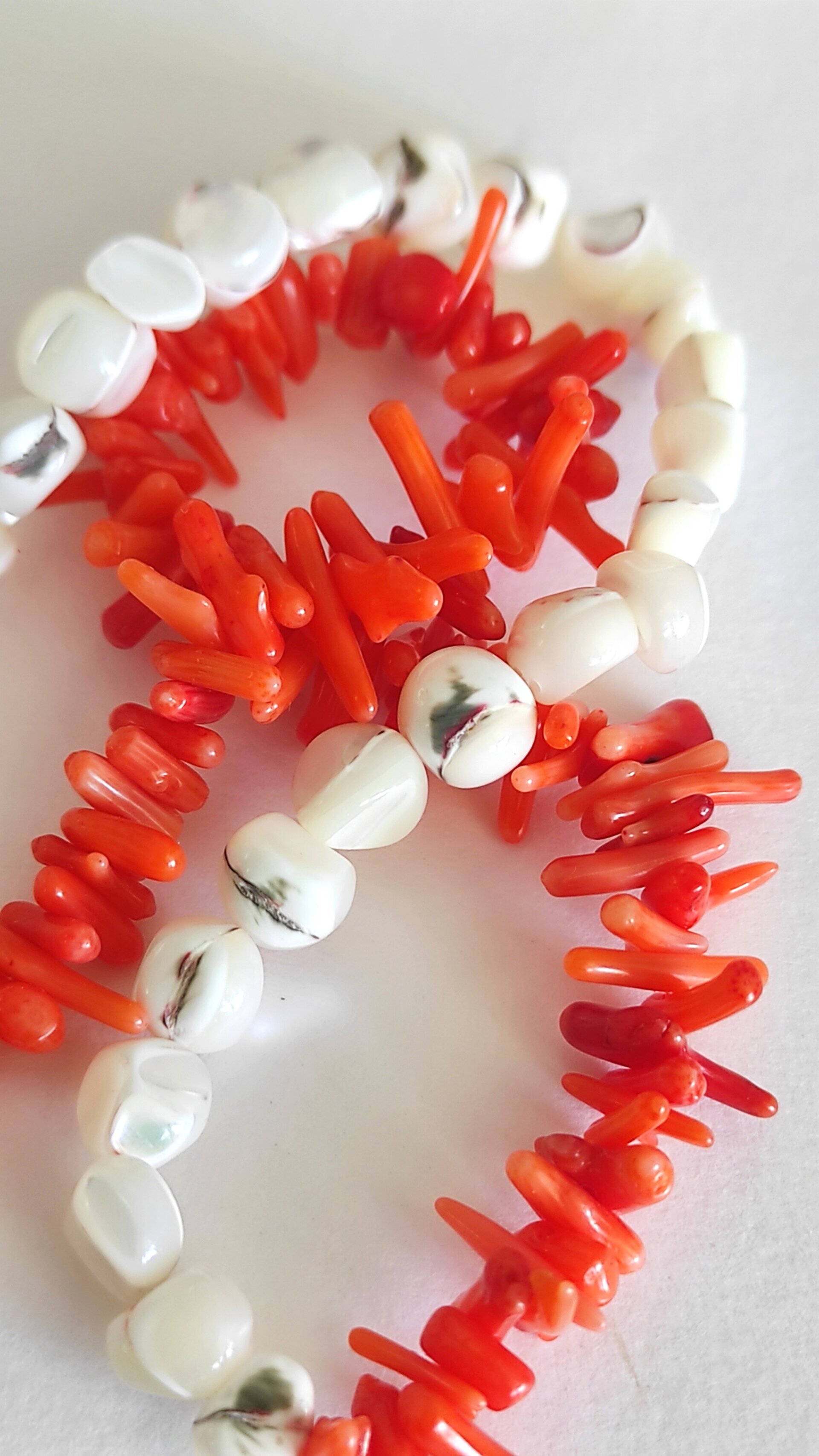 Collar coral bambú naranja y nácar. - 8