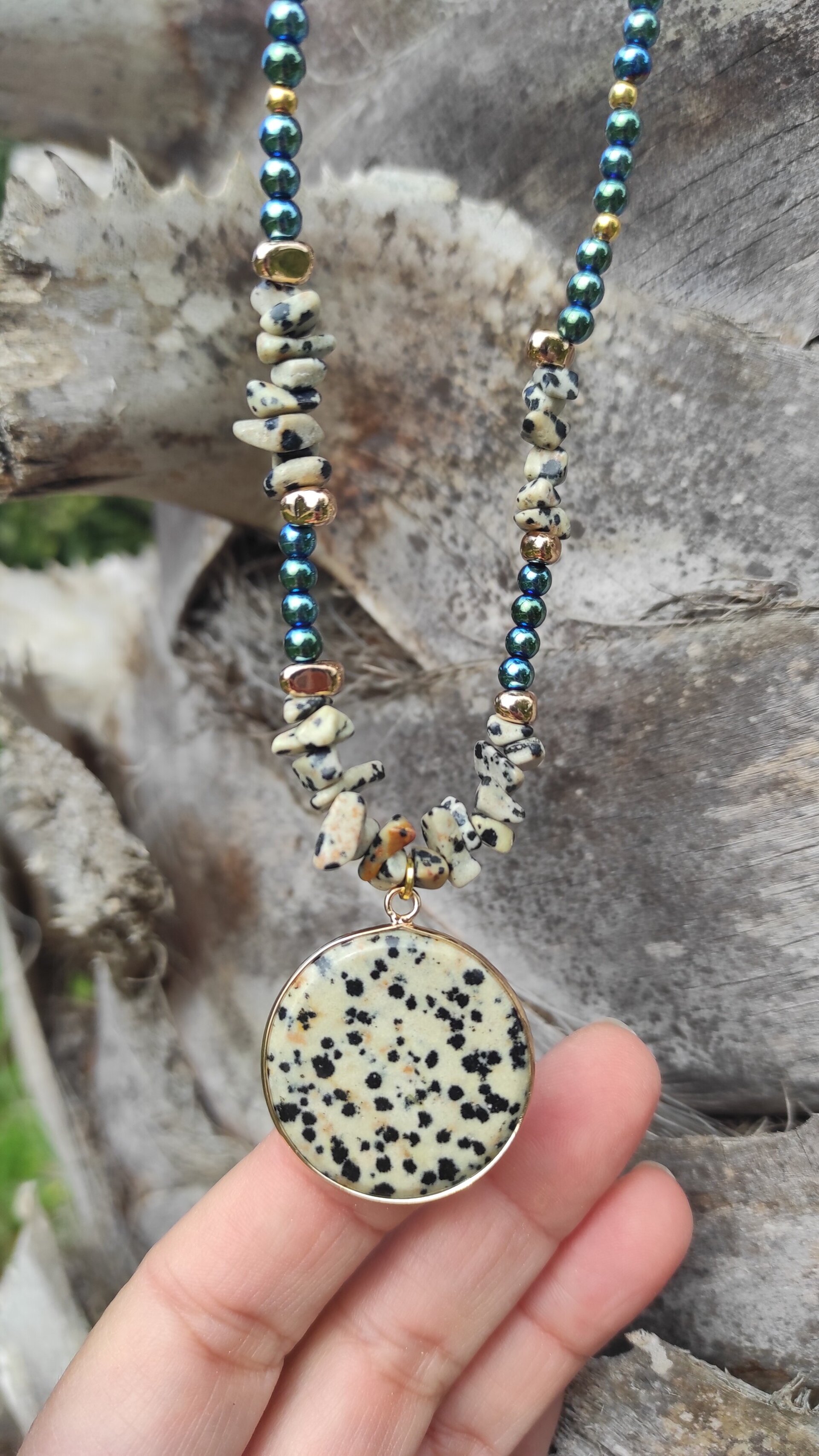 Collar Jaspe dálmata, hematítes y piedras de jaspe - 5