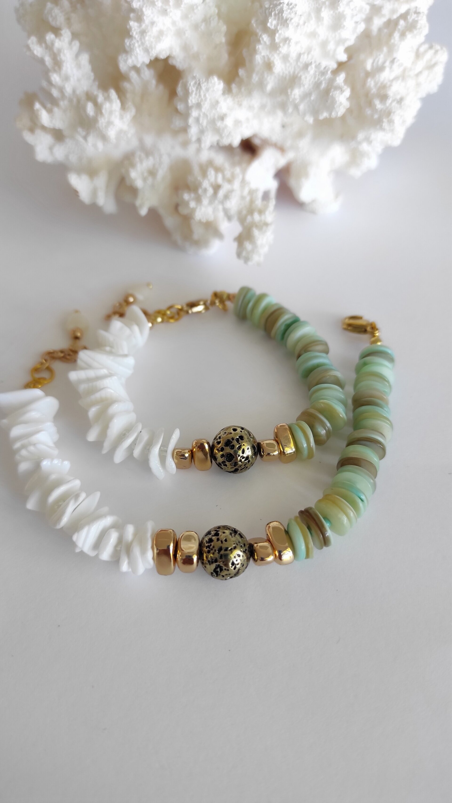 Pulsera nácar y concha natural blanca - 4