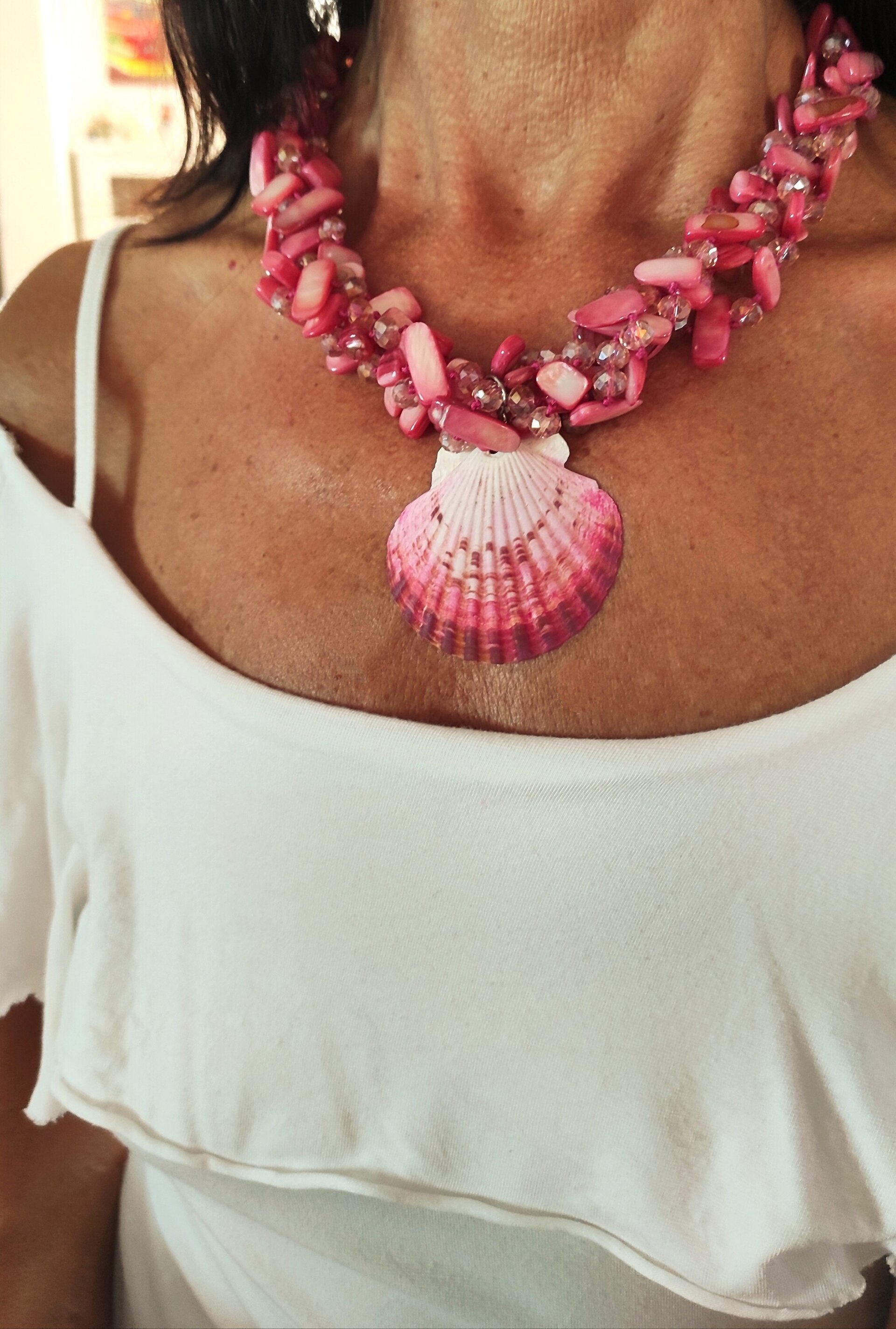 Collar nacar rosa y concha natural - 2