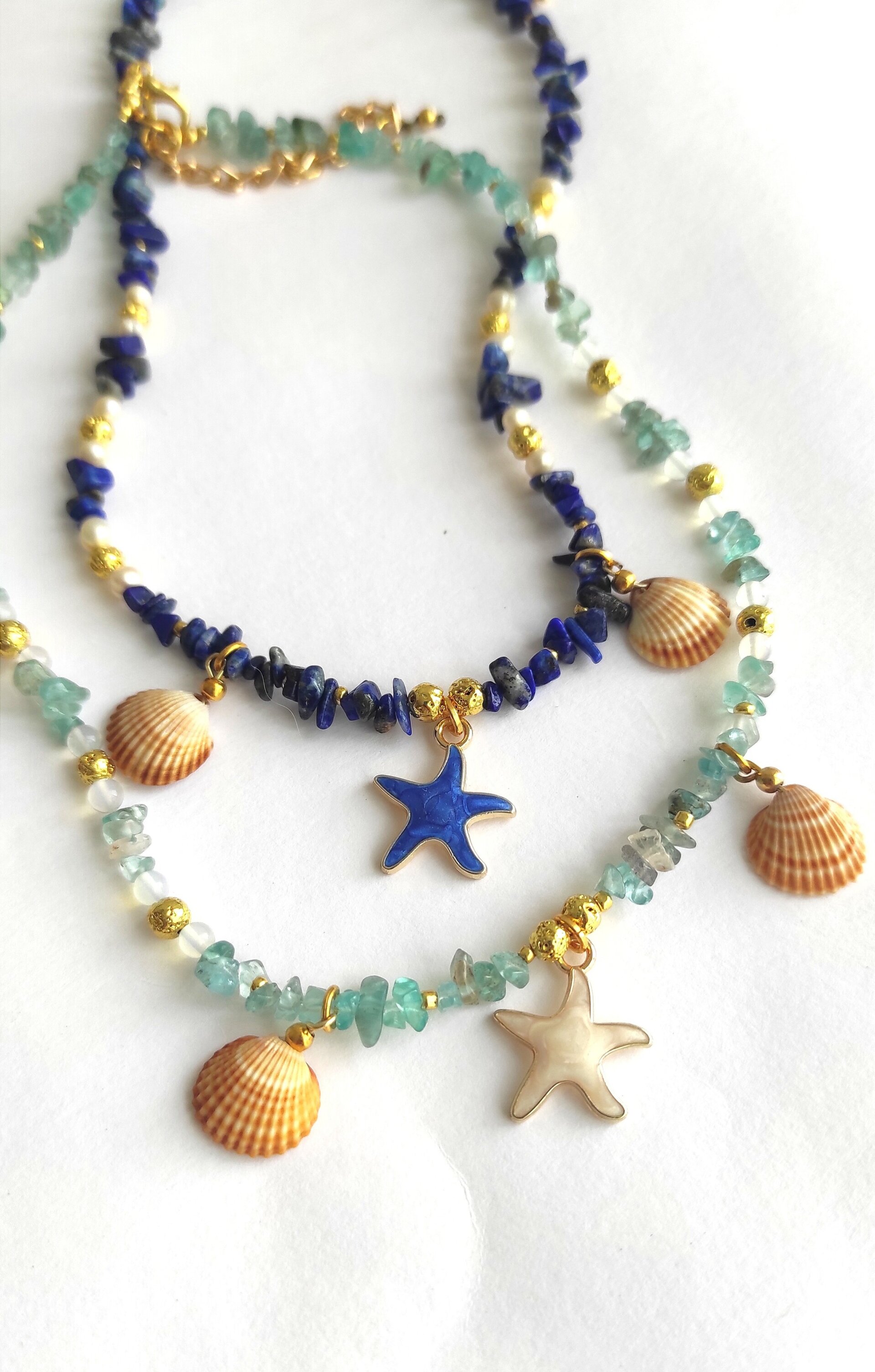 Collar gargantilla lapizlázuli y estrella de mar azul - 7
